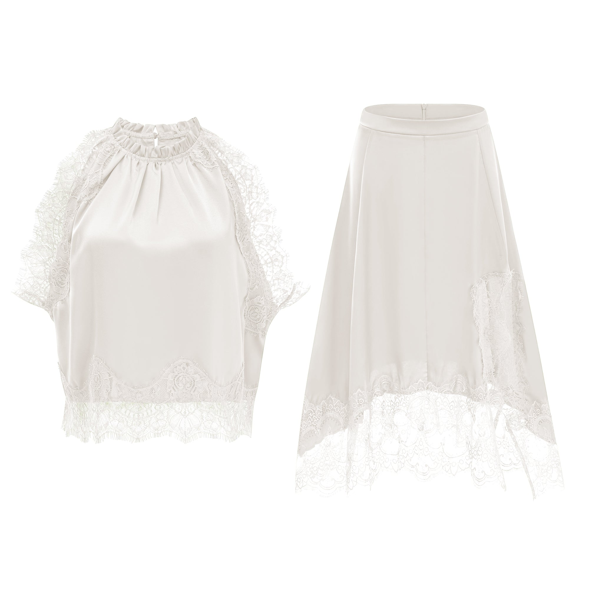 Florence White Lace Panel Top & Skirt Set