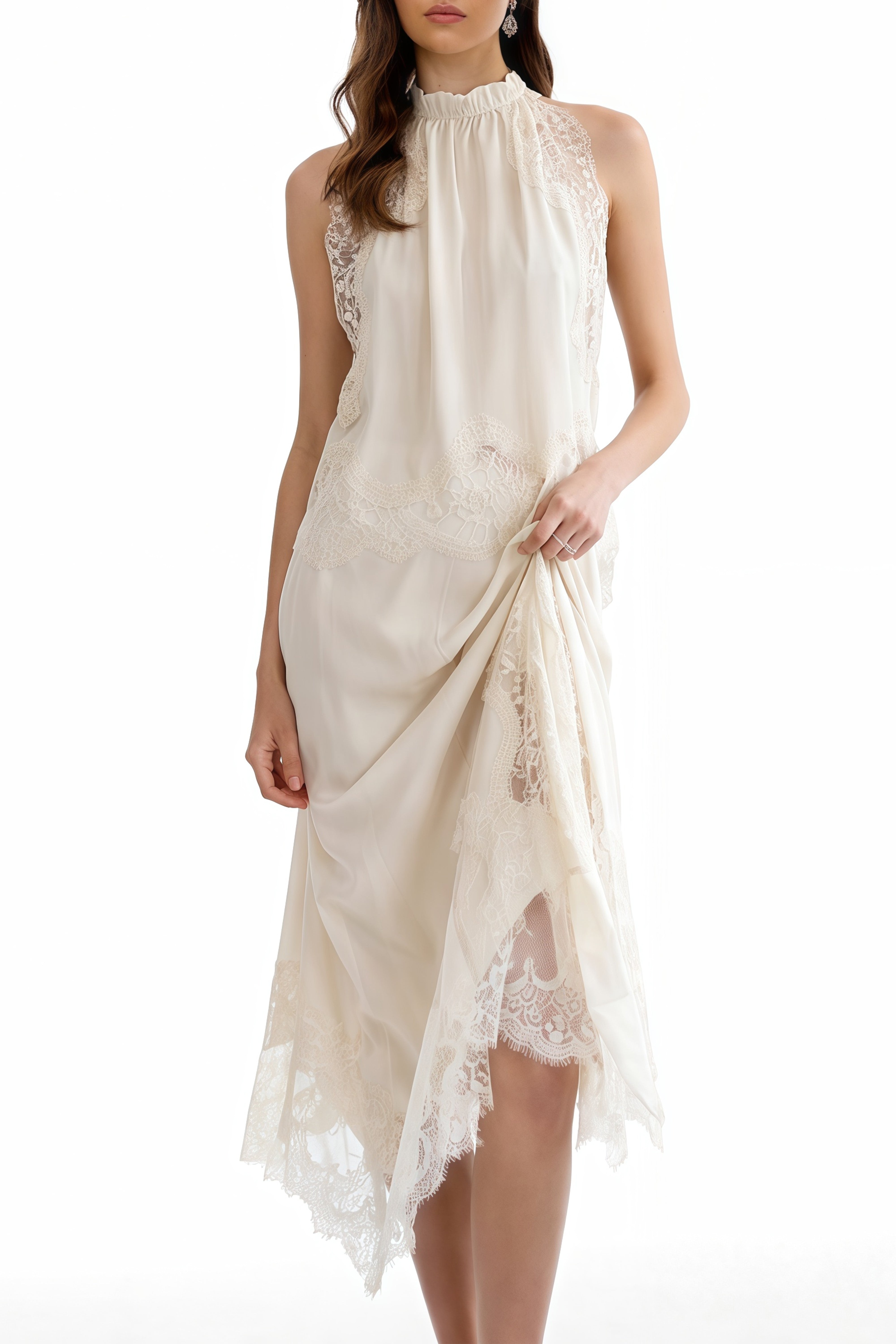 Florence White Lace Panel Top & Skirt Set