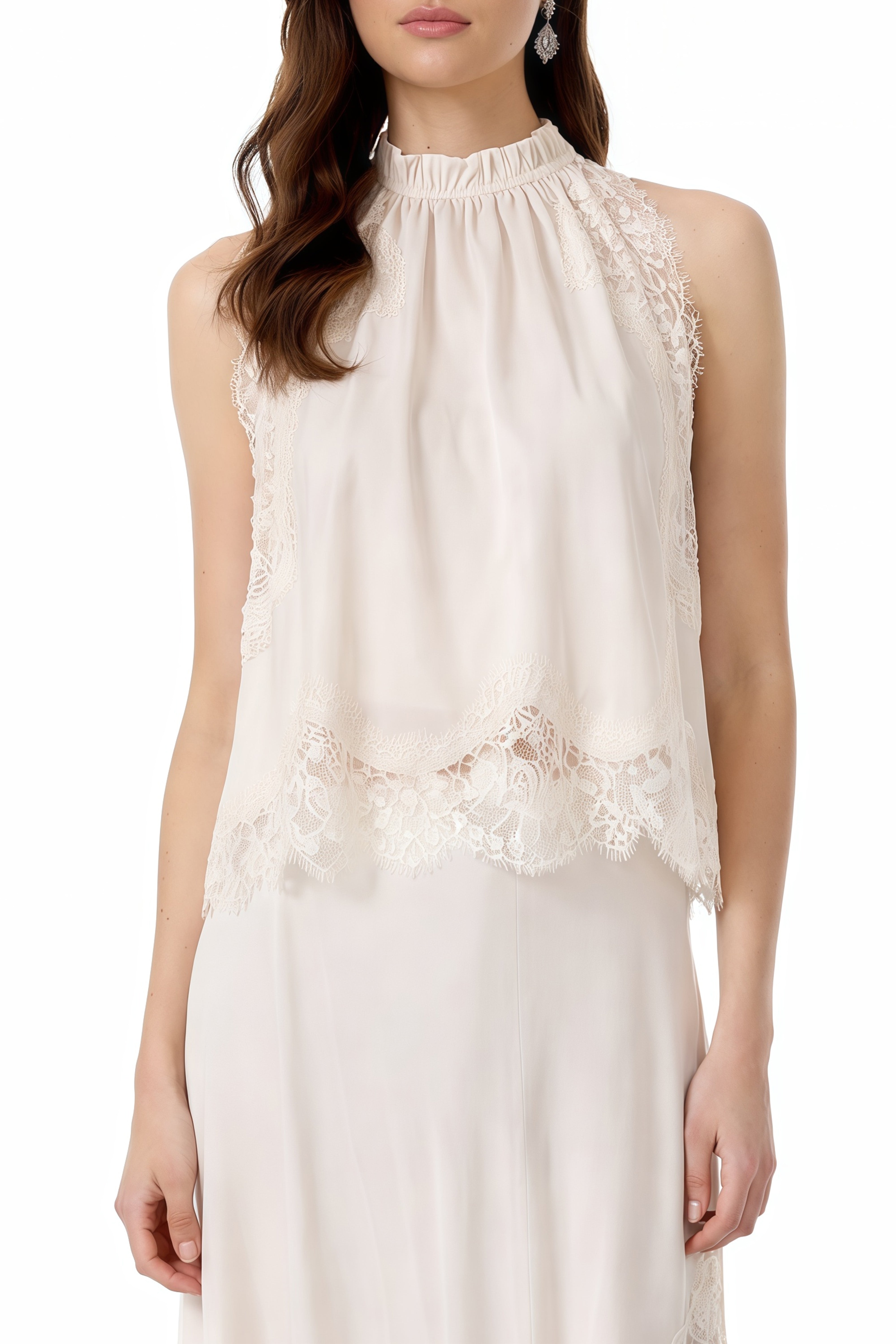 Florence White Lace Panel Top & Skirt Set