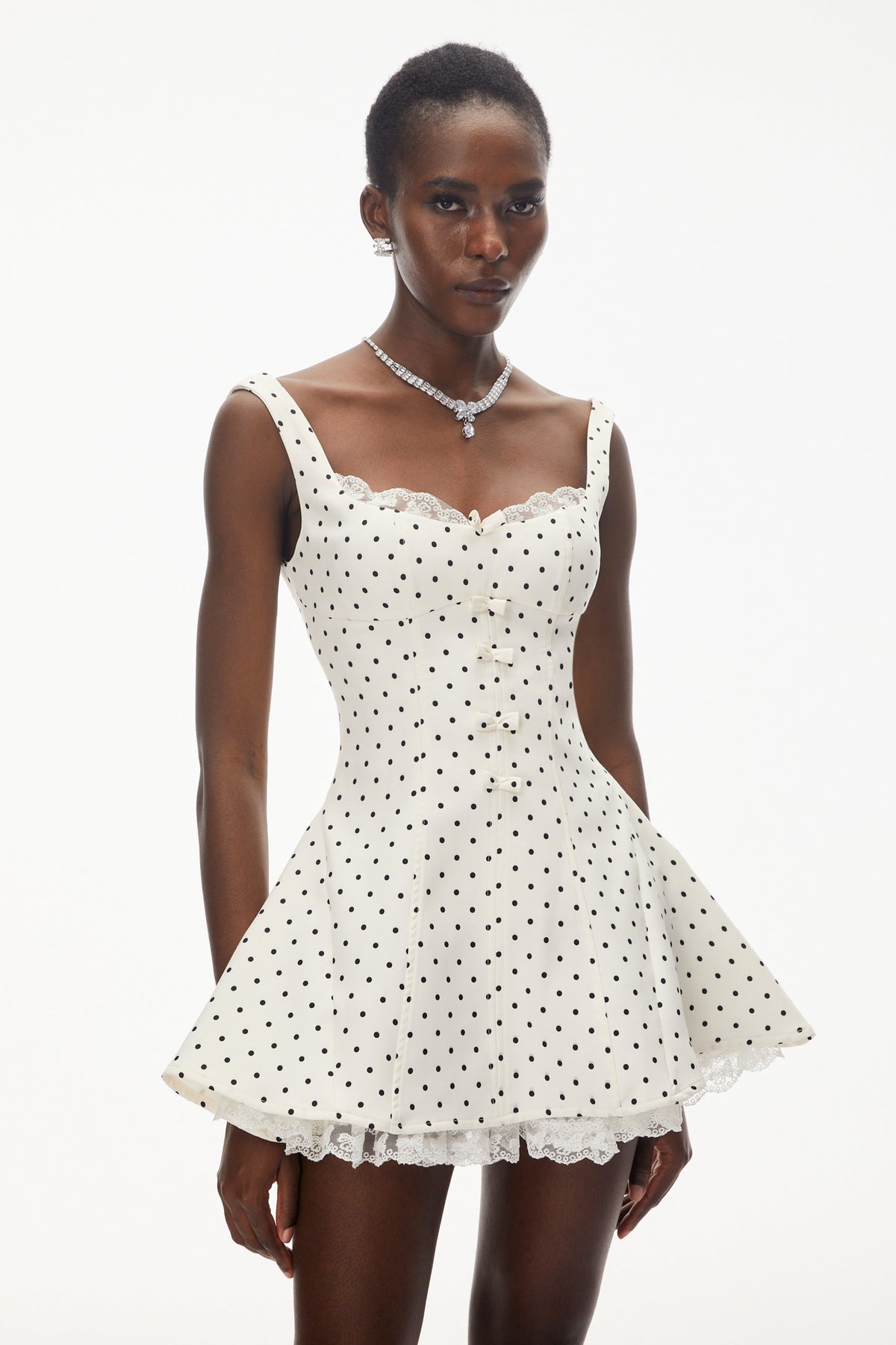 Florence White Polka Dot Mini Dress with Bow