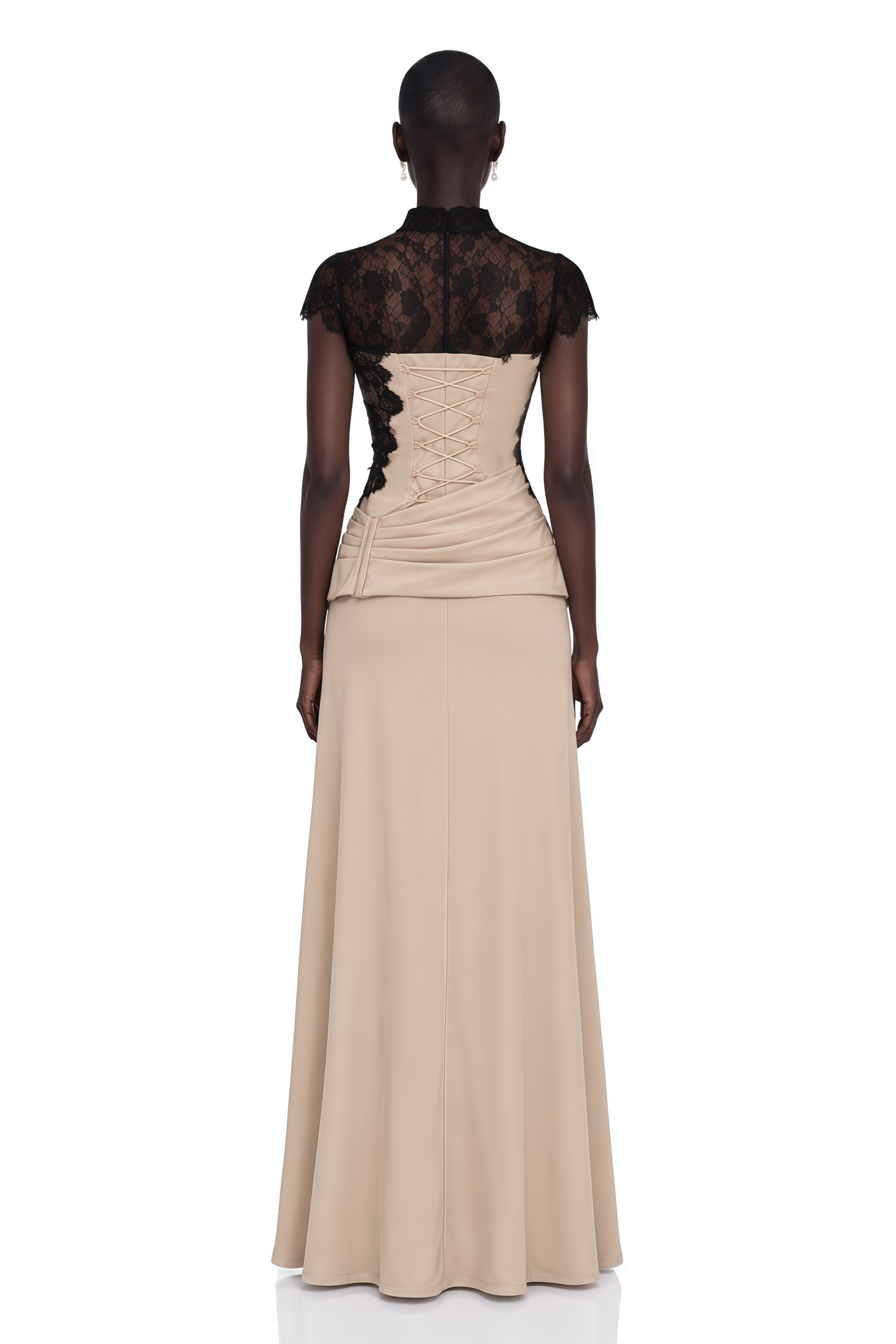 Francesca Neutral Ruched Maxi Dress & Lace Cape Set