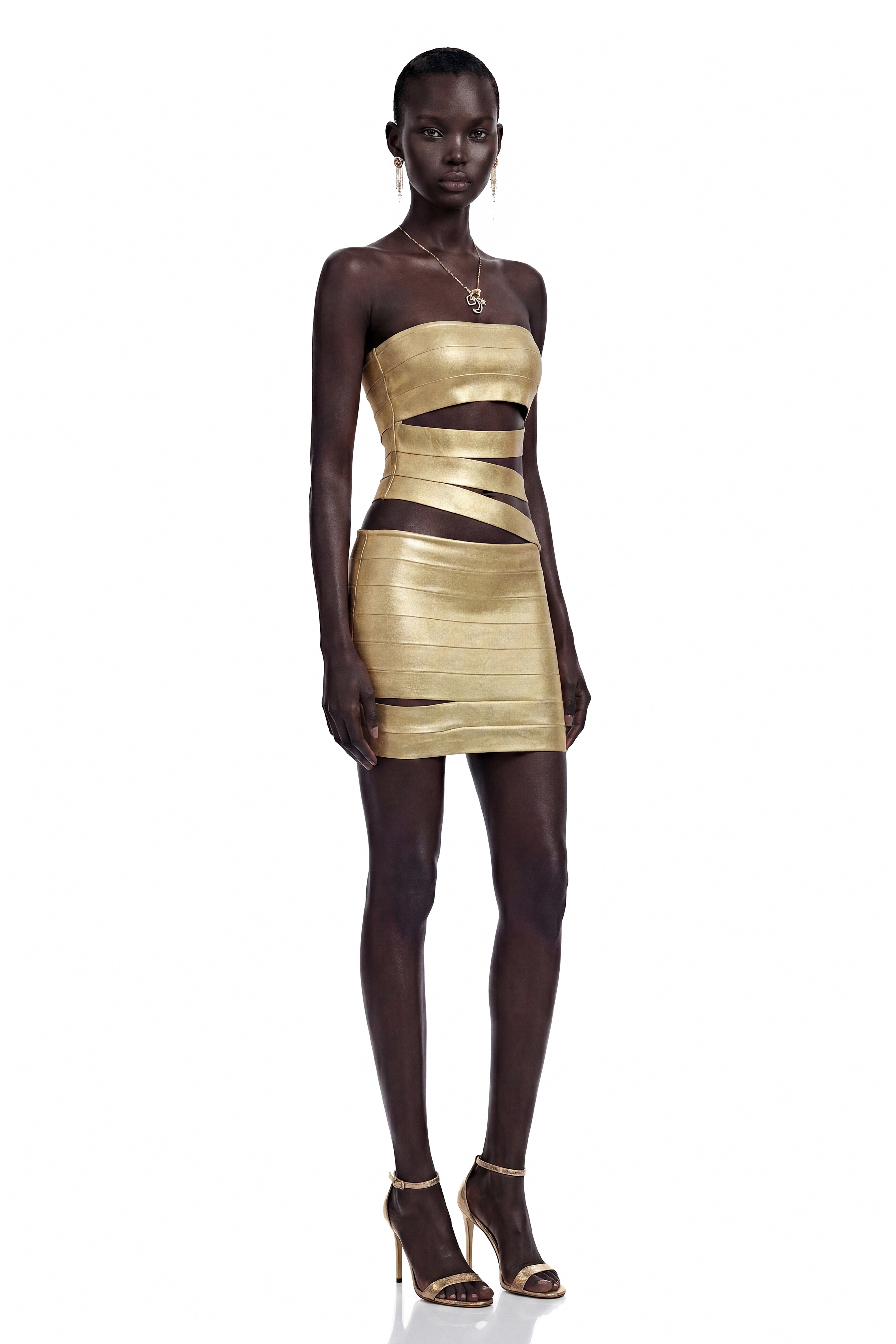 Francine Gold Off Shoulder Cut-Out Mini Dress