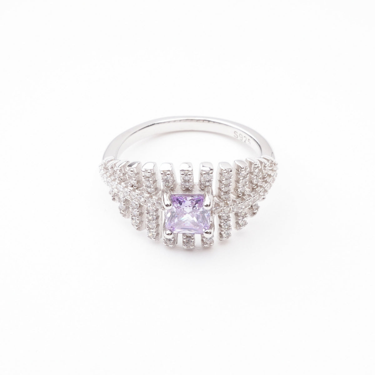 Françoise Lavender Princess Cut Gemstone Fan Crystal Sterling Silver Ring