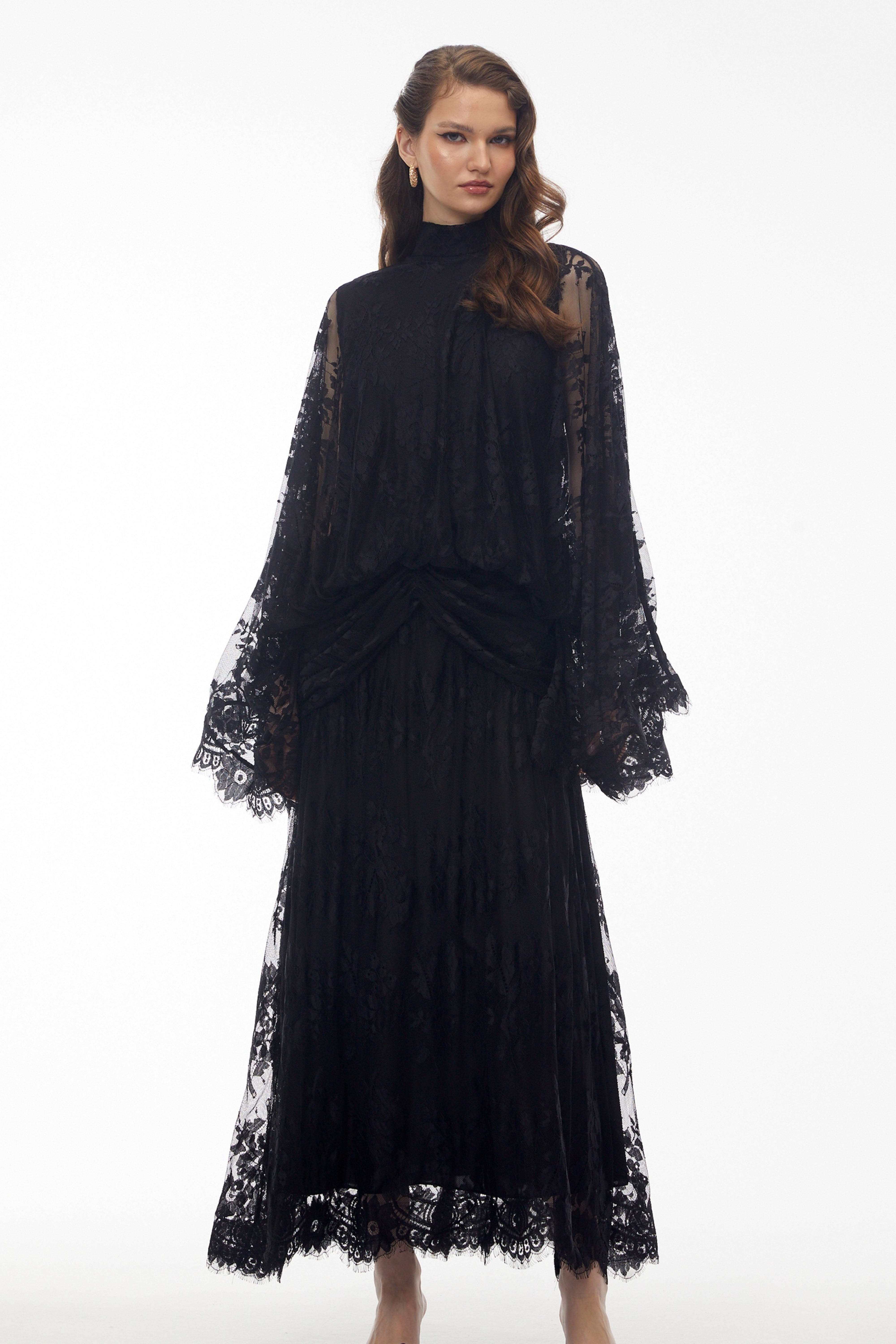 Franziska Black Draped Lace Maxi Dress
