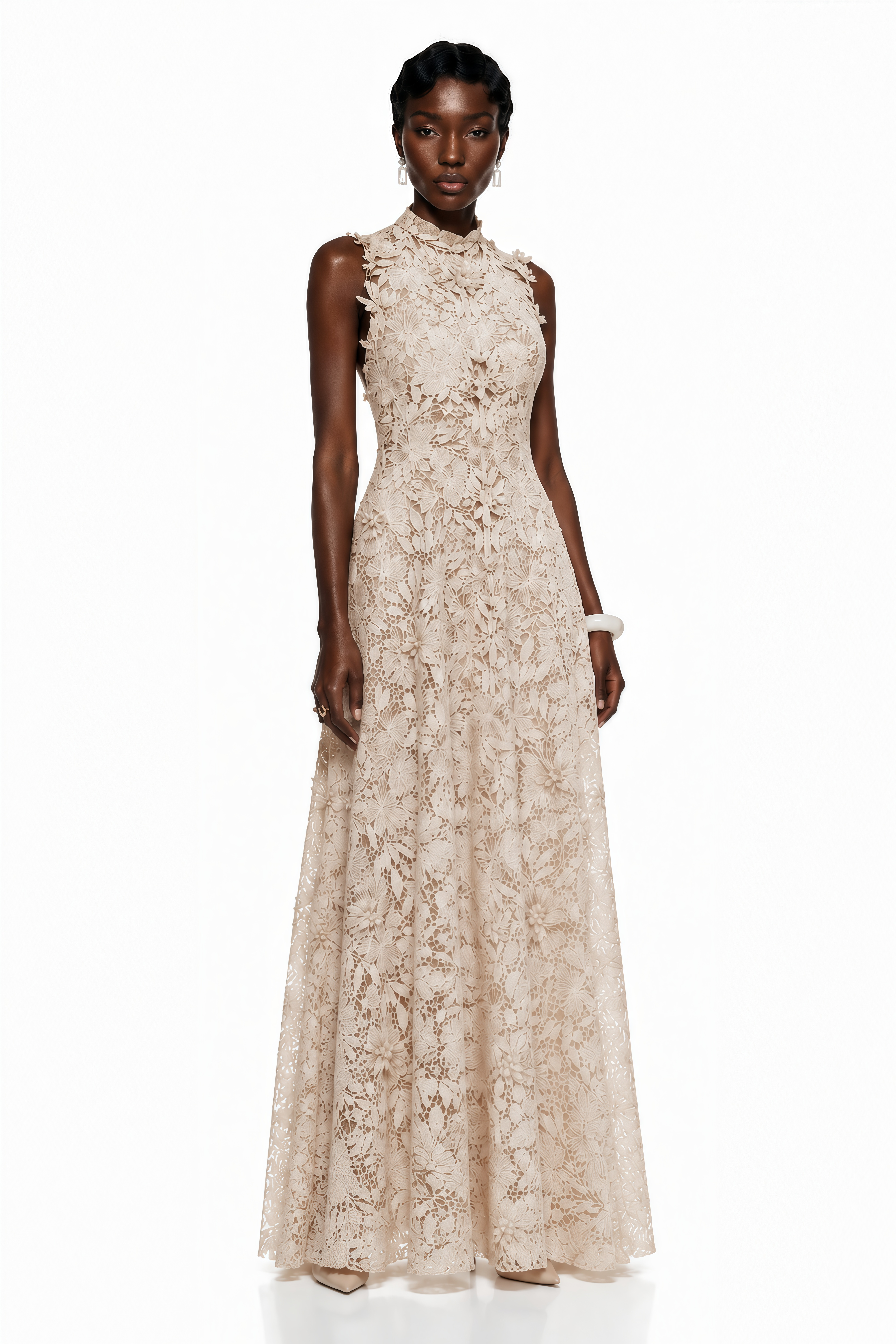 Franziska Neutrals Floral Embroidered Maxi Dress