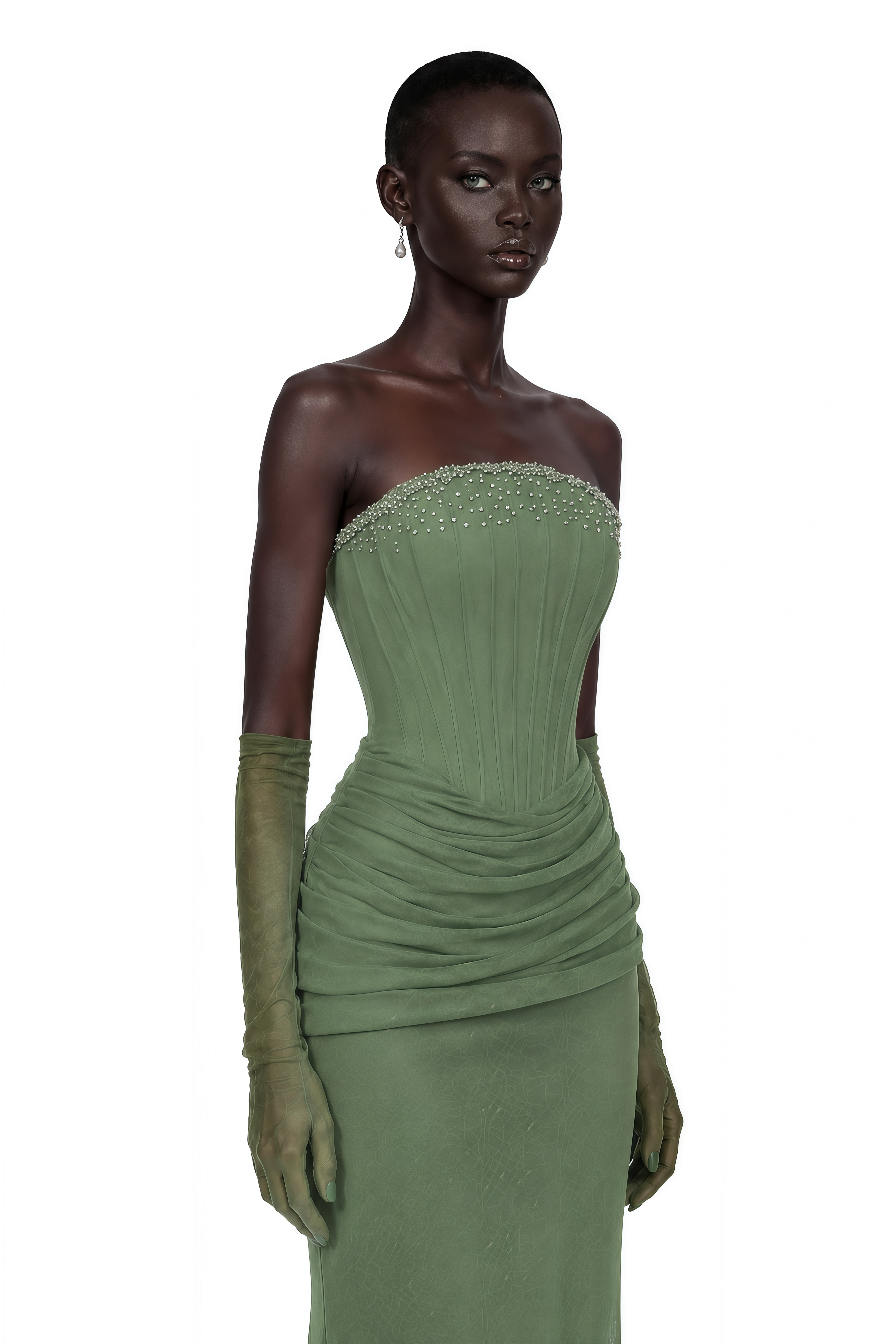 Franziska Green Embellished Corset Maxi Dress (Without Gloves)