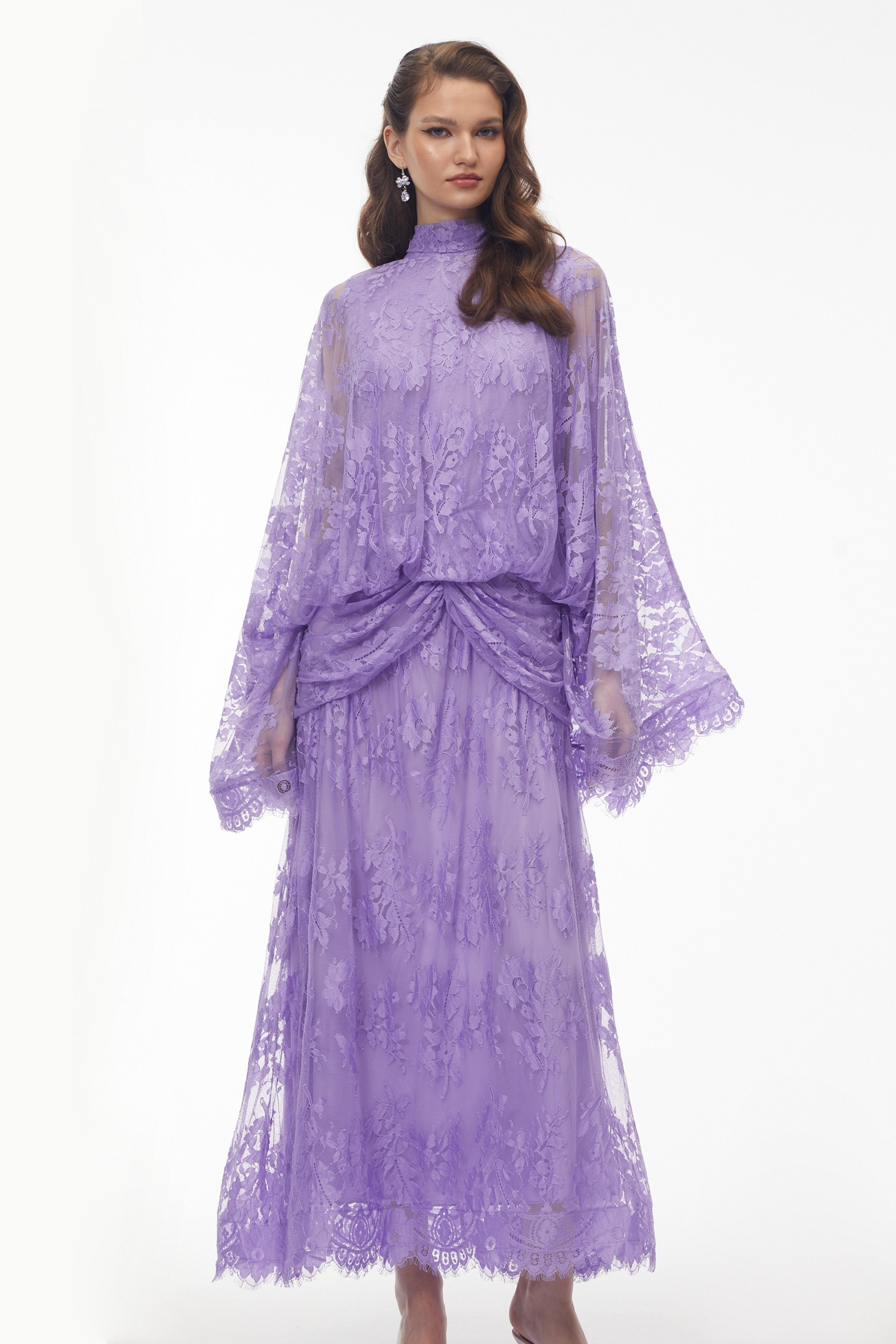 Franziska Purple Draped Lace Maxi Dress