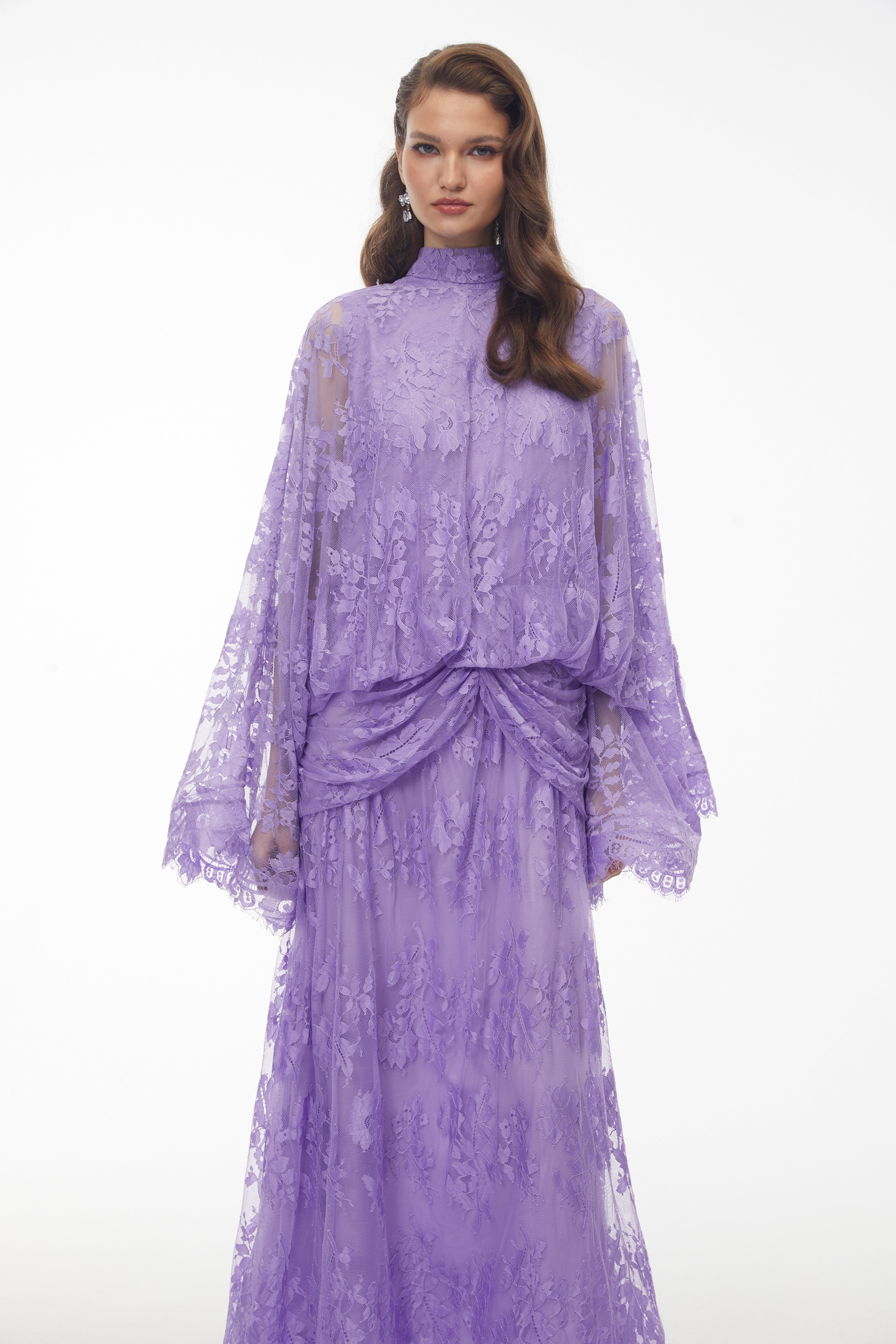 Franziska Purple Draped Lace Maxi Dress