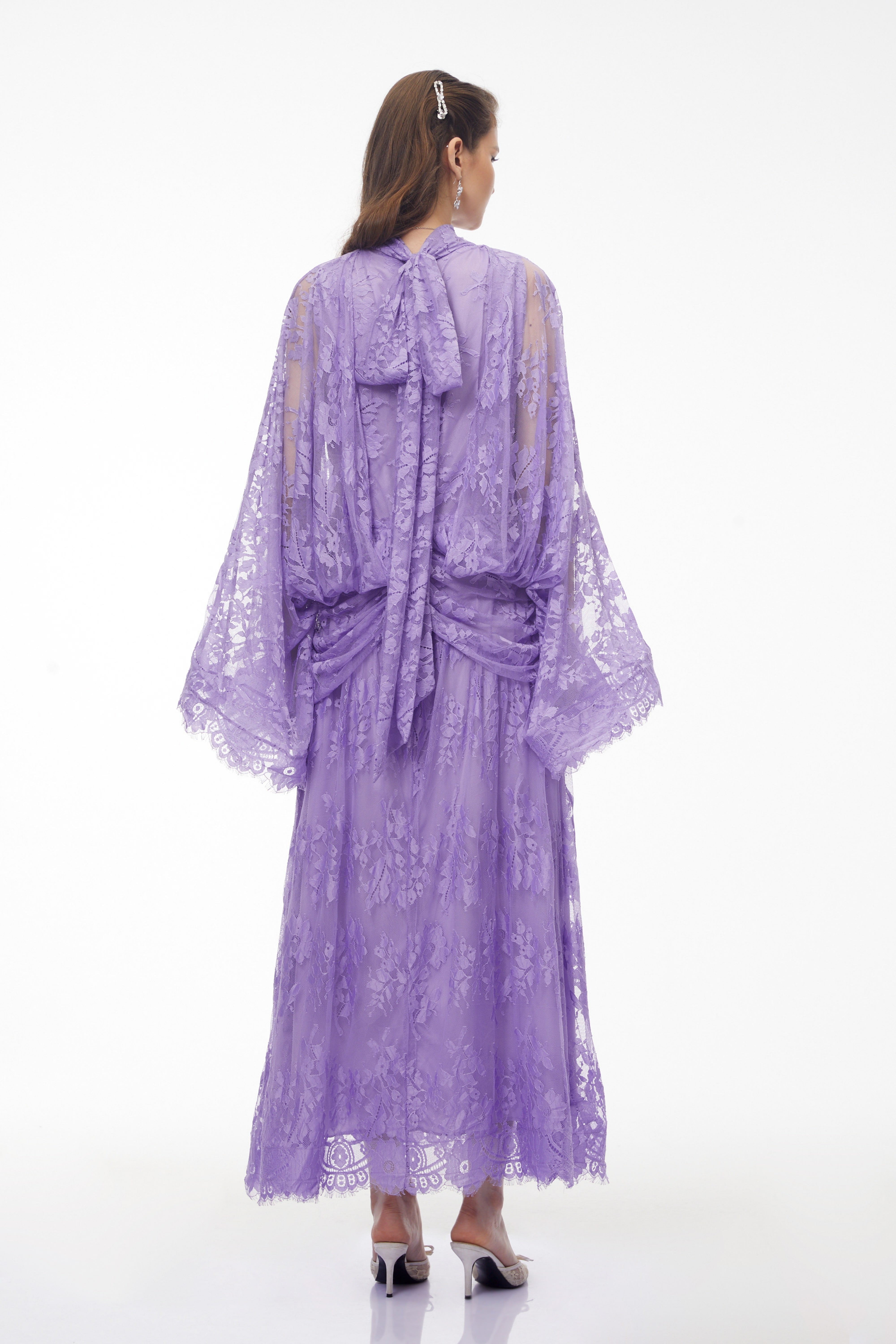 Franziska Purple Draped Lace Maxi Dress