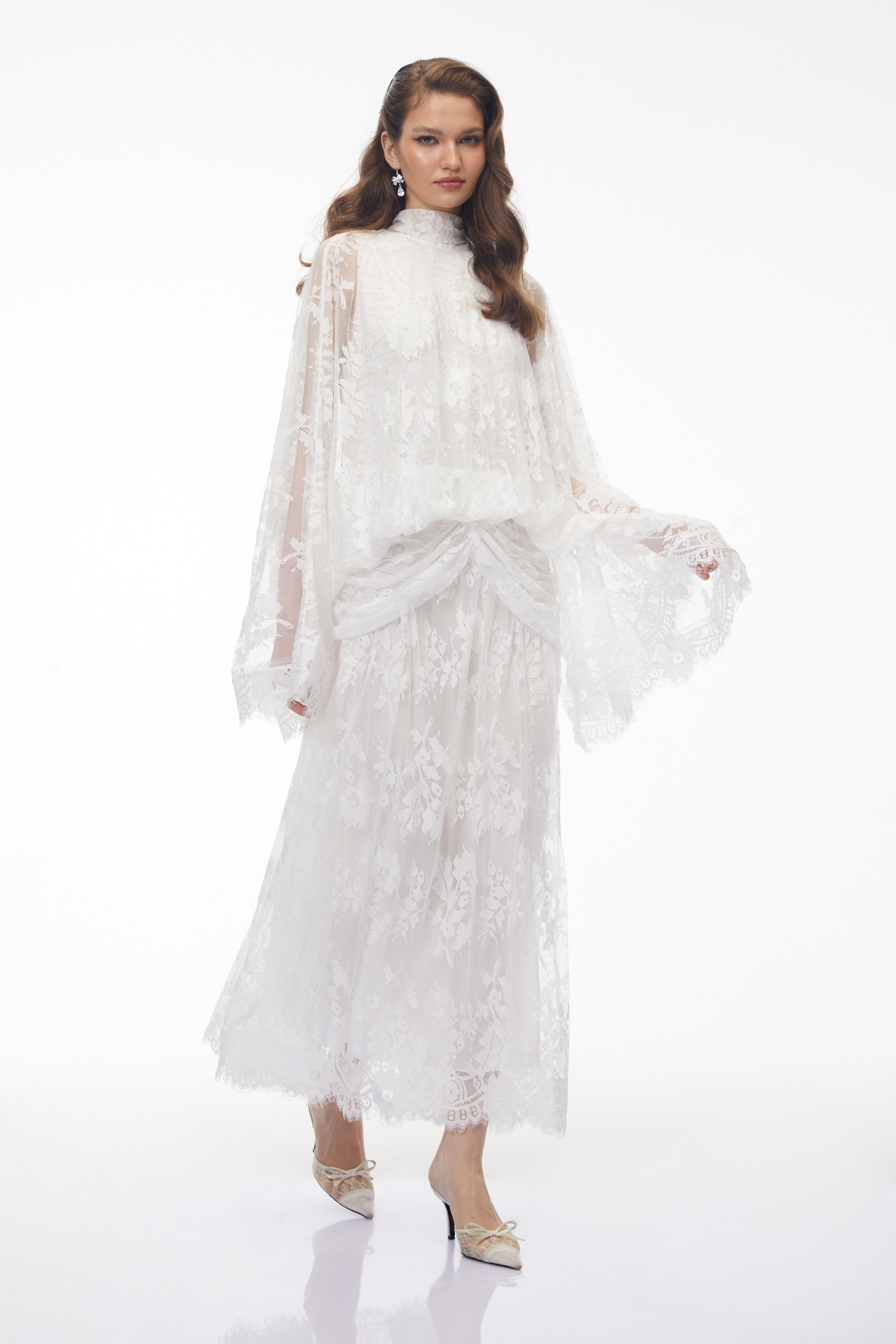 Franziska White Draped Lace Maxi Dress