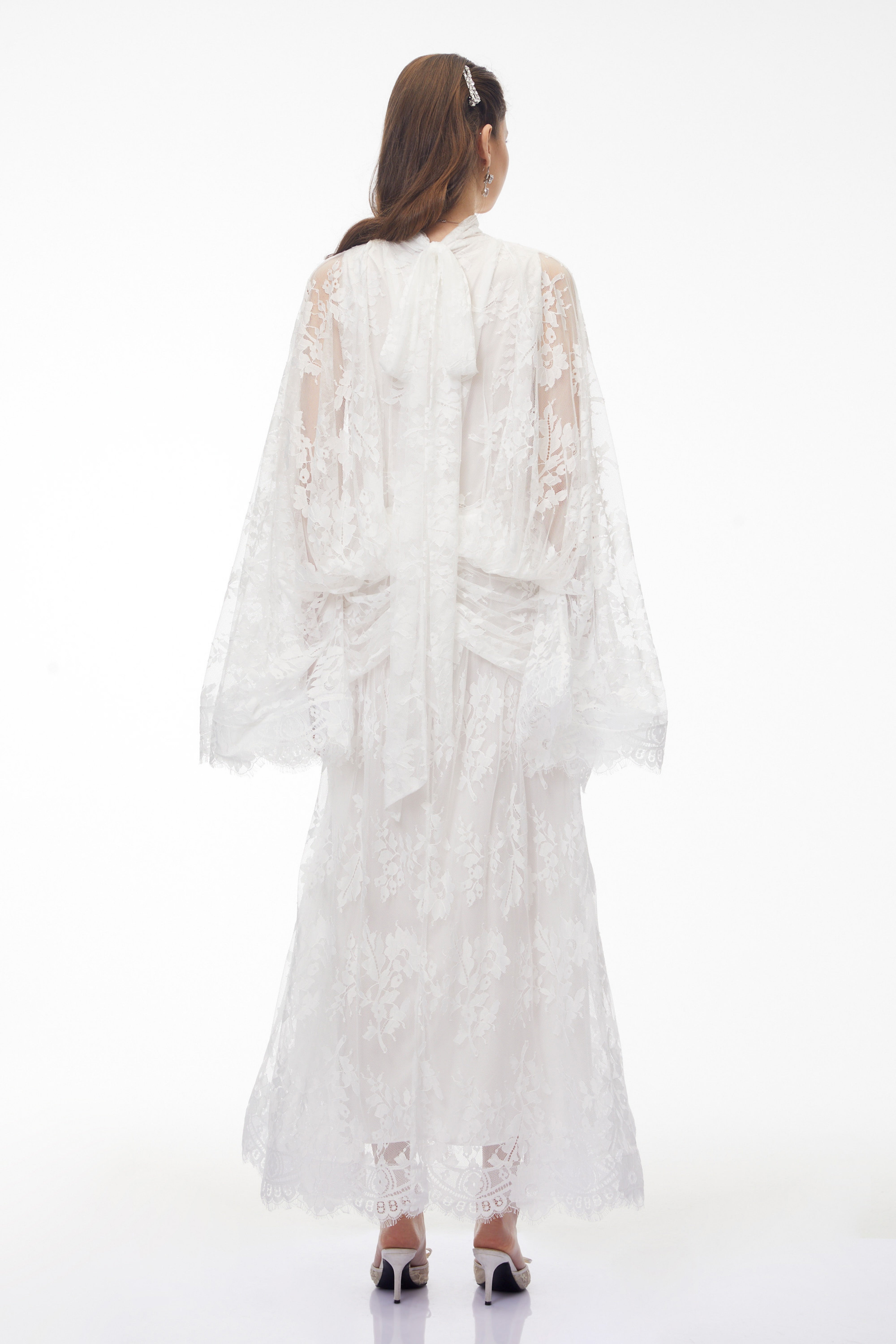 Franziska White Draped Lace Maxi Dress