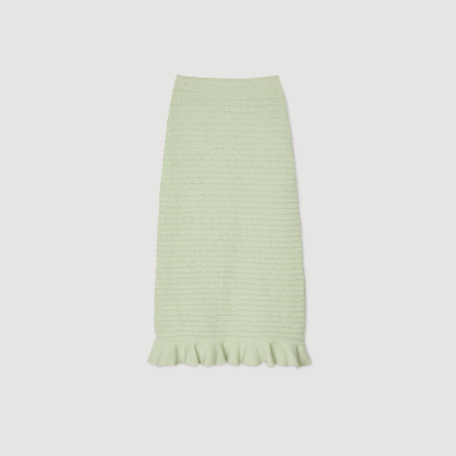 SANDRO SERAPHINA RHINESTONE FANCY KNIT CARDIGAN & MAXI SKIRT SET –  MINT GREEN