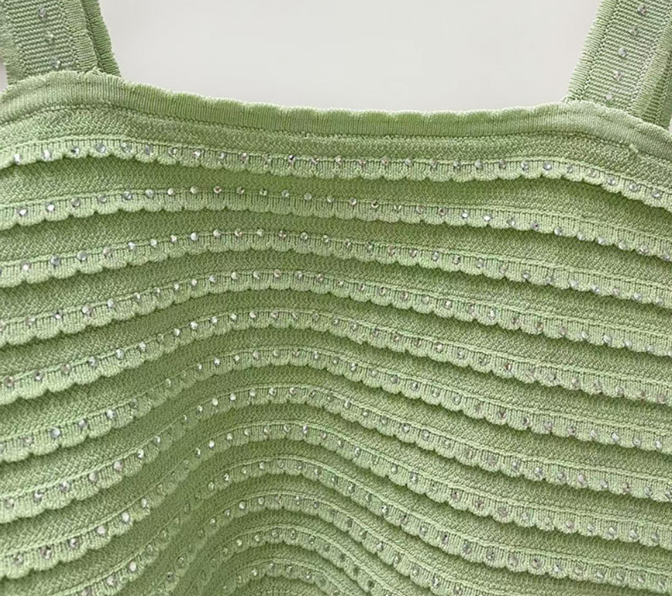 SANDRO SERAPHINA RHINESTONE FANCY KNIT CARDIGAN & MAXI SKIRT SET –  MINT GREEN