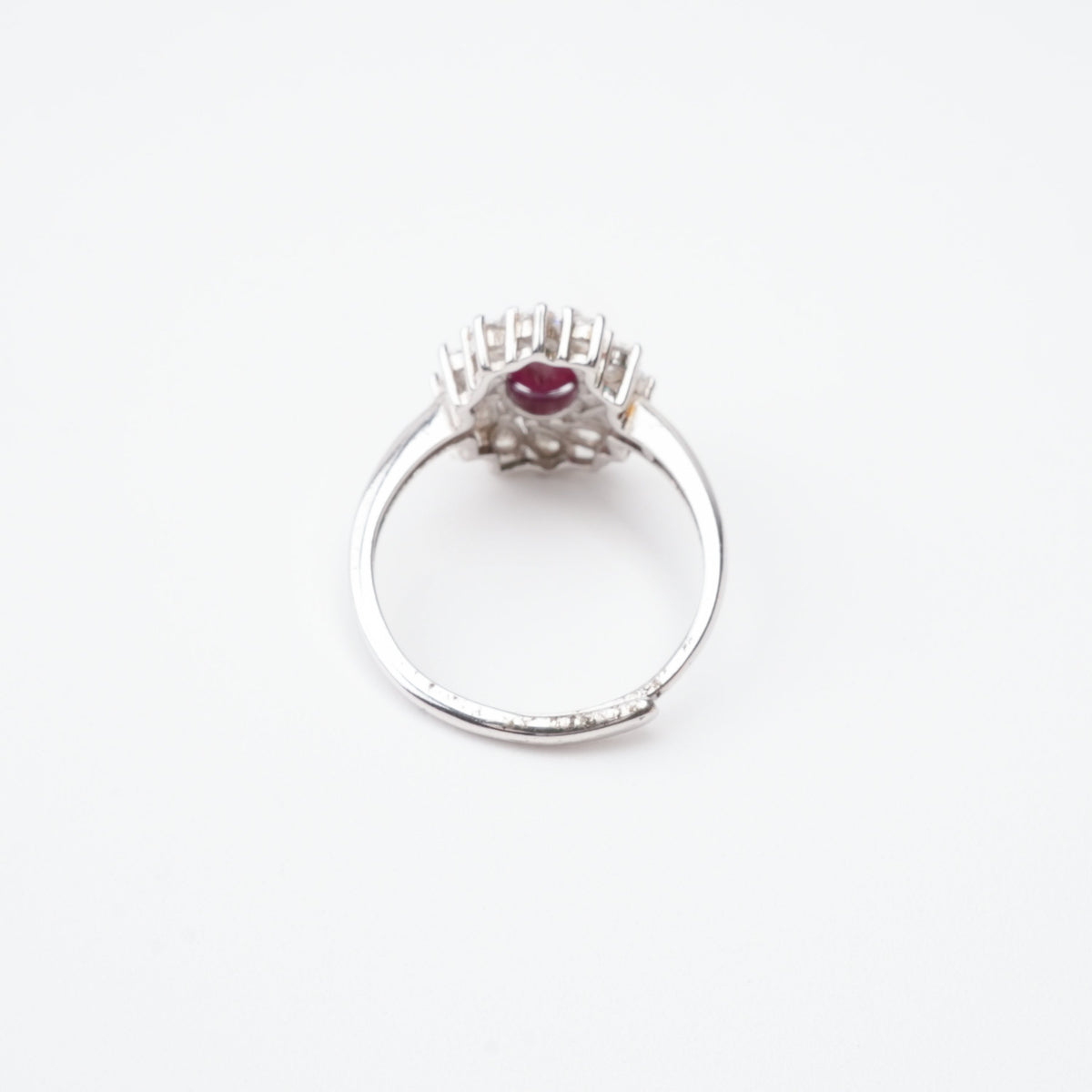 Gabrielle Ruby Floral Halo Sterling Silver Ring