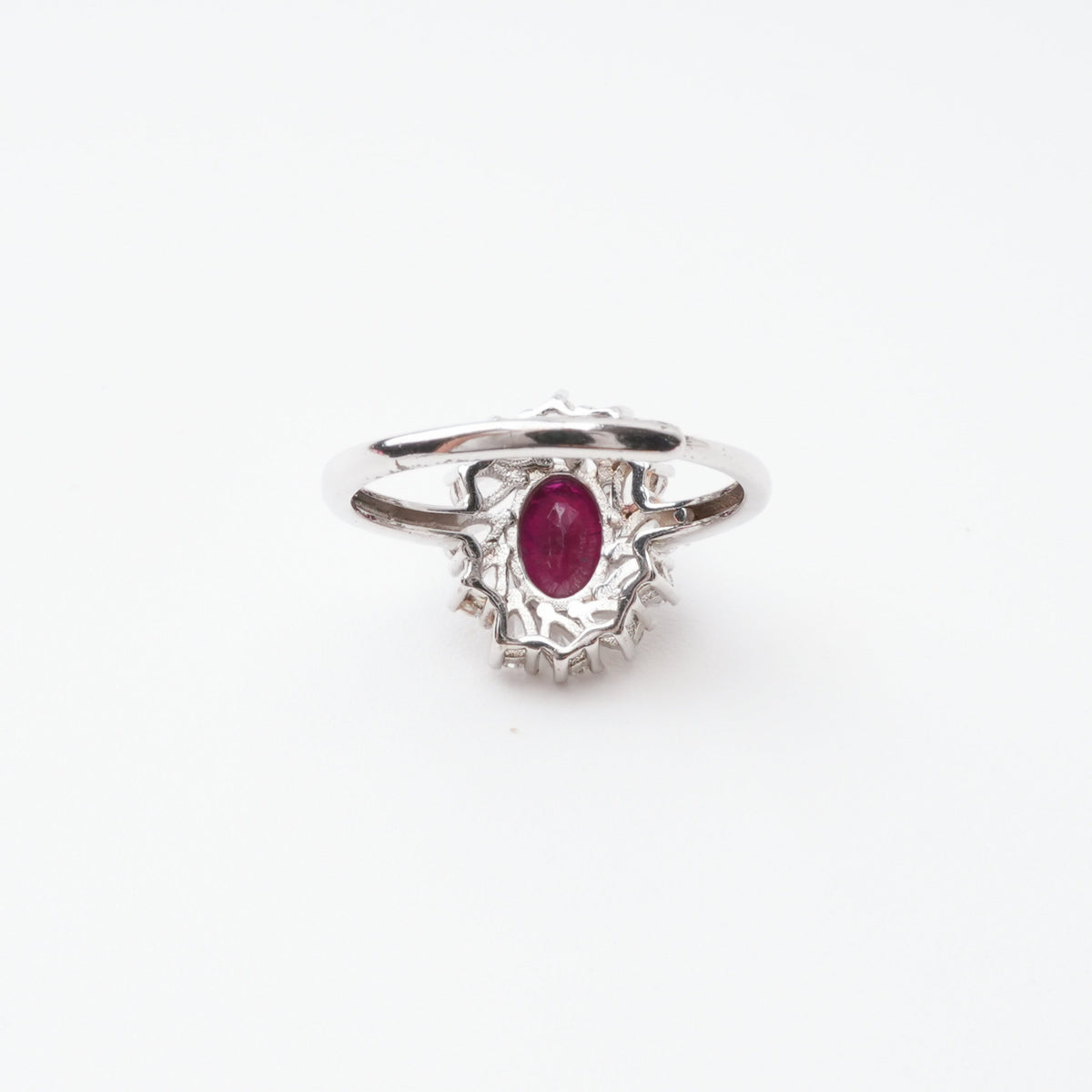 Gabrielle Ruby Floral Halo Sterling Silver Ring