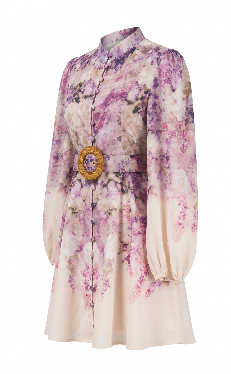 MADDY FLORAL COTTON LINEN MINI DRESS - Pink MADDY PARIS