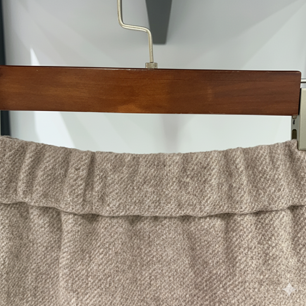 MADDY VIVIENNE BEIGE MIXED WOOL MINI SKIRT WITH FLAP POCKETS AND GOLD BUTTONS - BEIGE