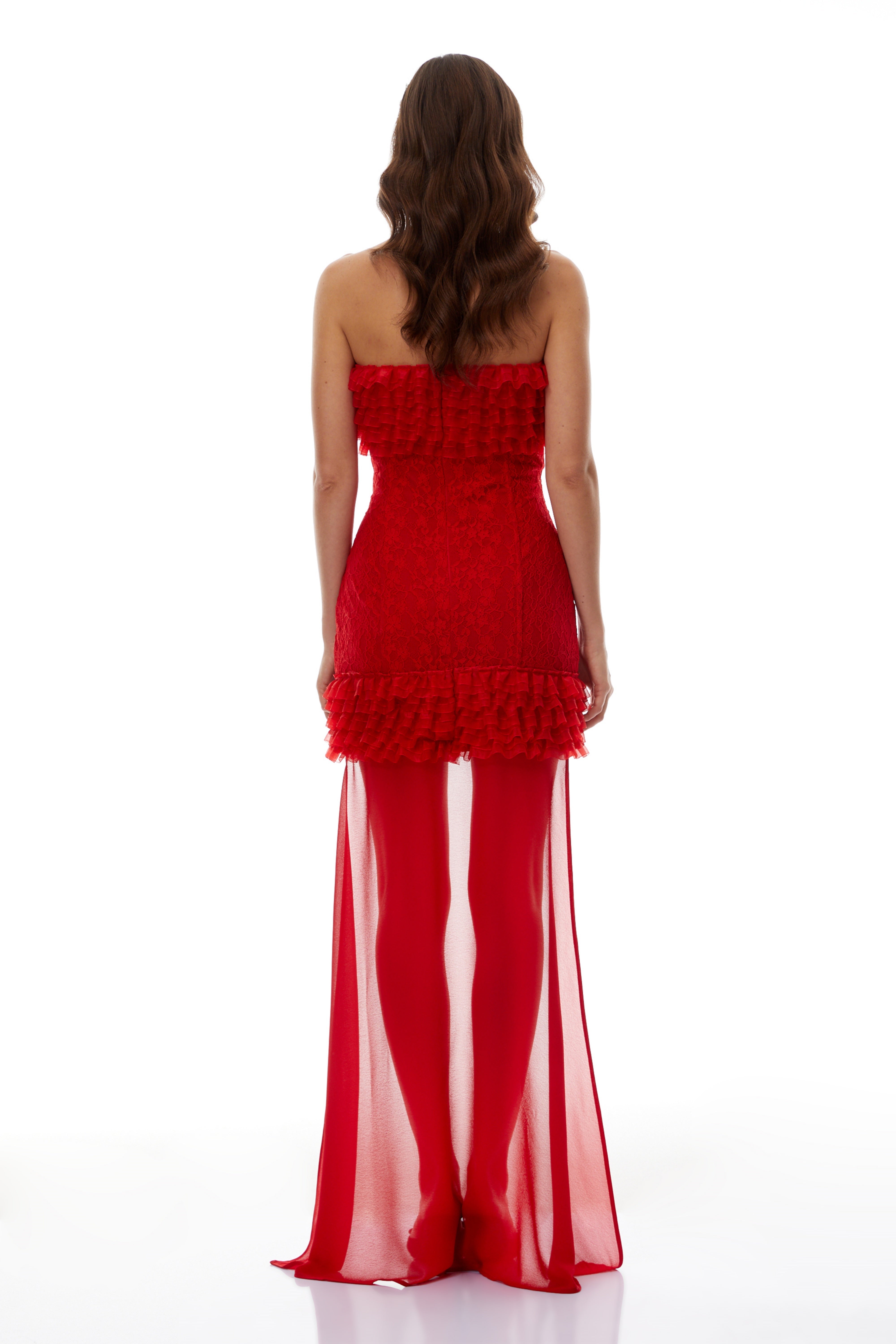 Genevieve Red Ruffled Lace Up Mini Dress (Final Sale)
