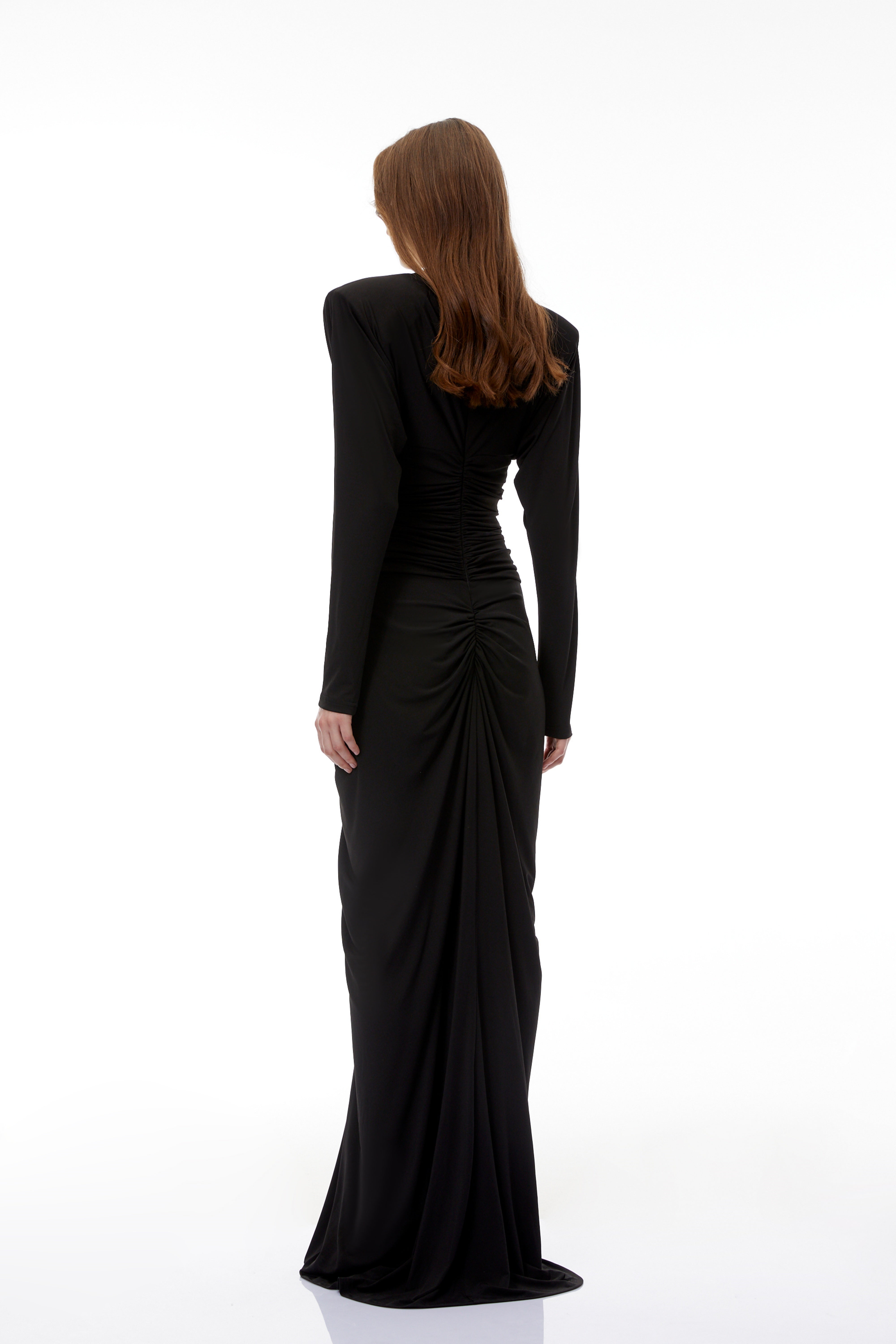 Genevra Black Embellished Ruched Maxi Dress