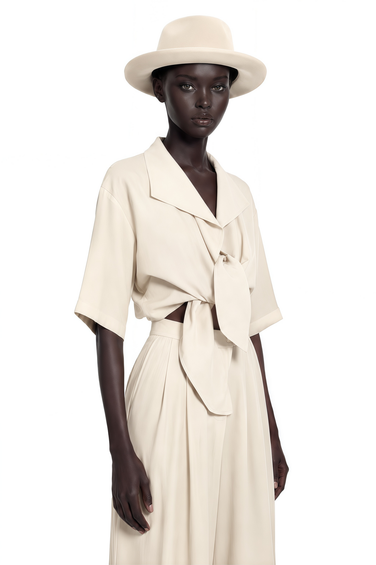 georgia beige tie-front short sleeve top & trousers set