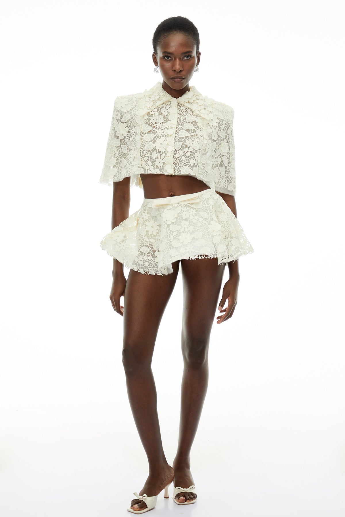 Gerhard Cream Floral Embroidered Cape & Skirt Set