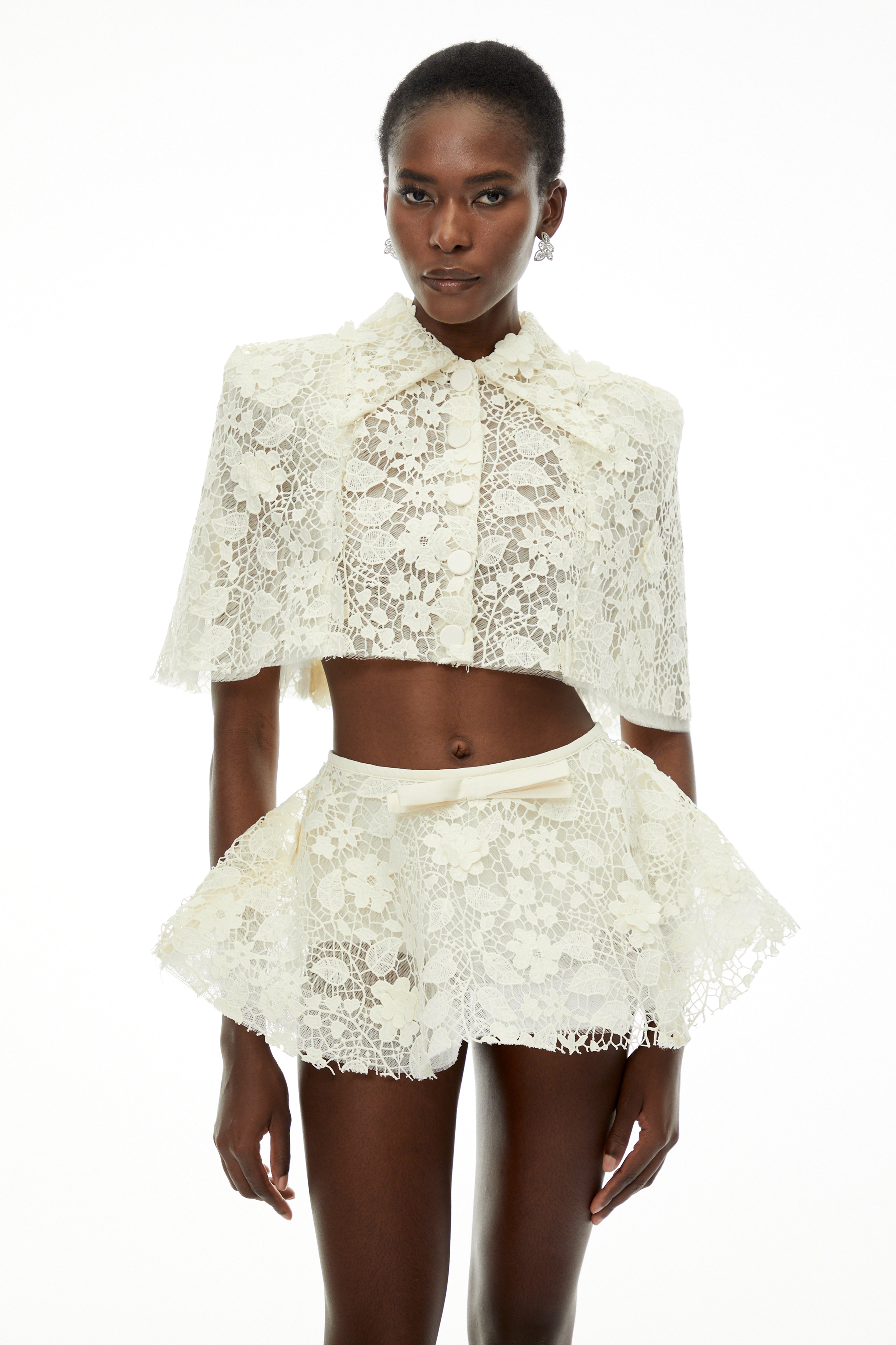 Gerhard Cream Floral Embroidered Cape & Skirt Set