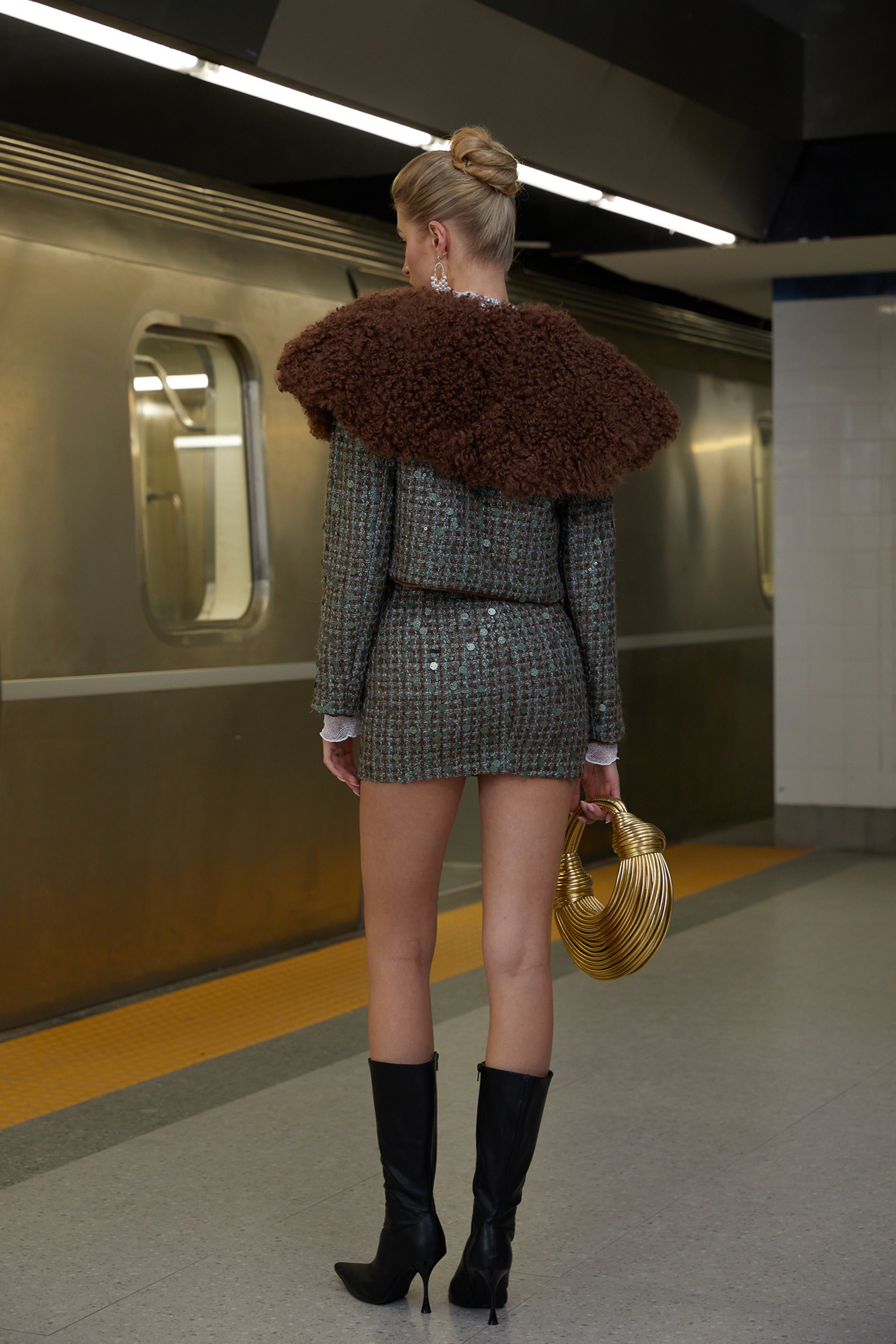 Gertrude Brown Faux Fur Tweed Jacket & Skirt Set (Final Sale)