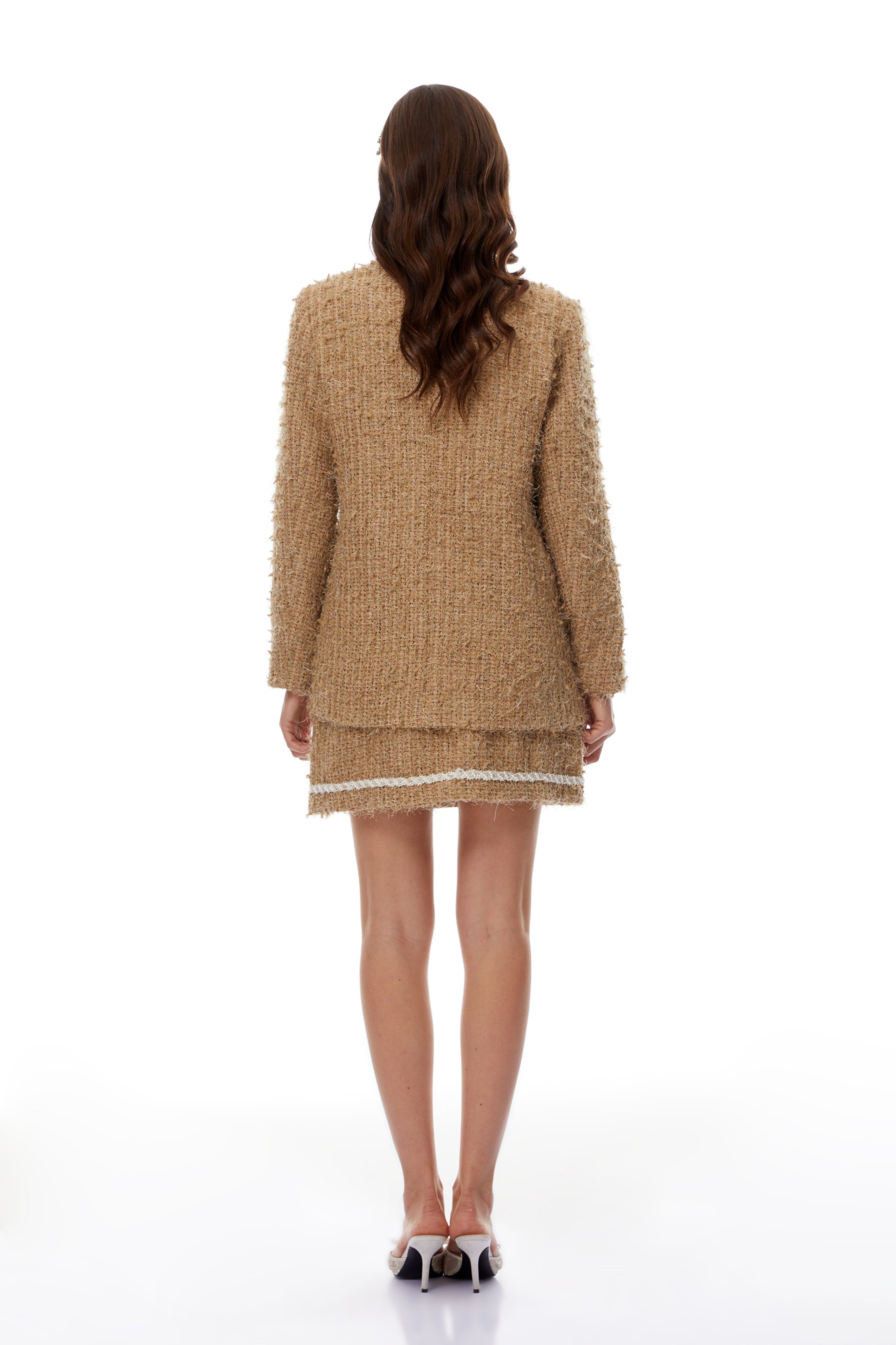 Ghita Gold Tweed Jacket & Sef-Tie Shirt & Skirt Set (Final Sale)