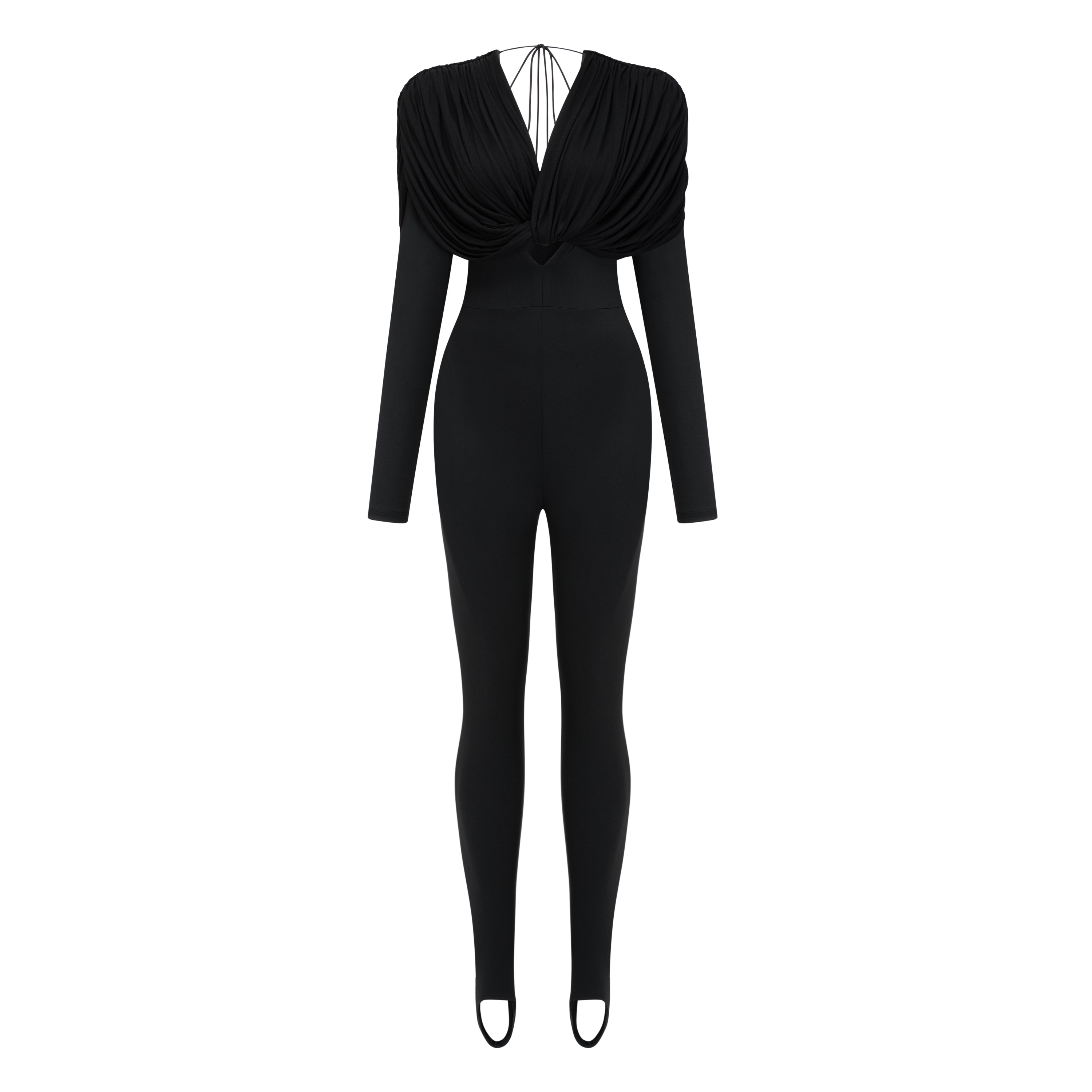 Gianina Black Deep V-Neck Draped Jumpsuit (Final Sale-US Only)