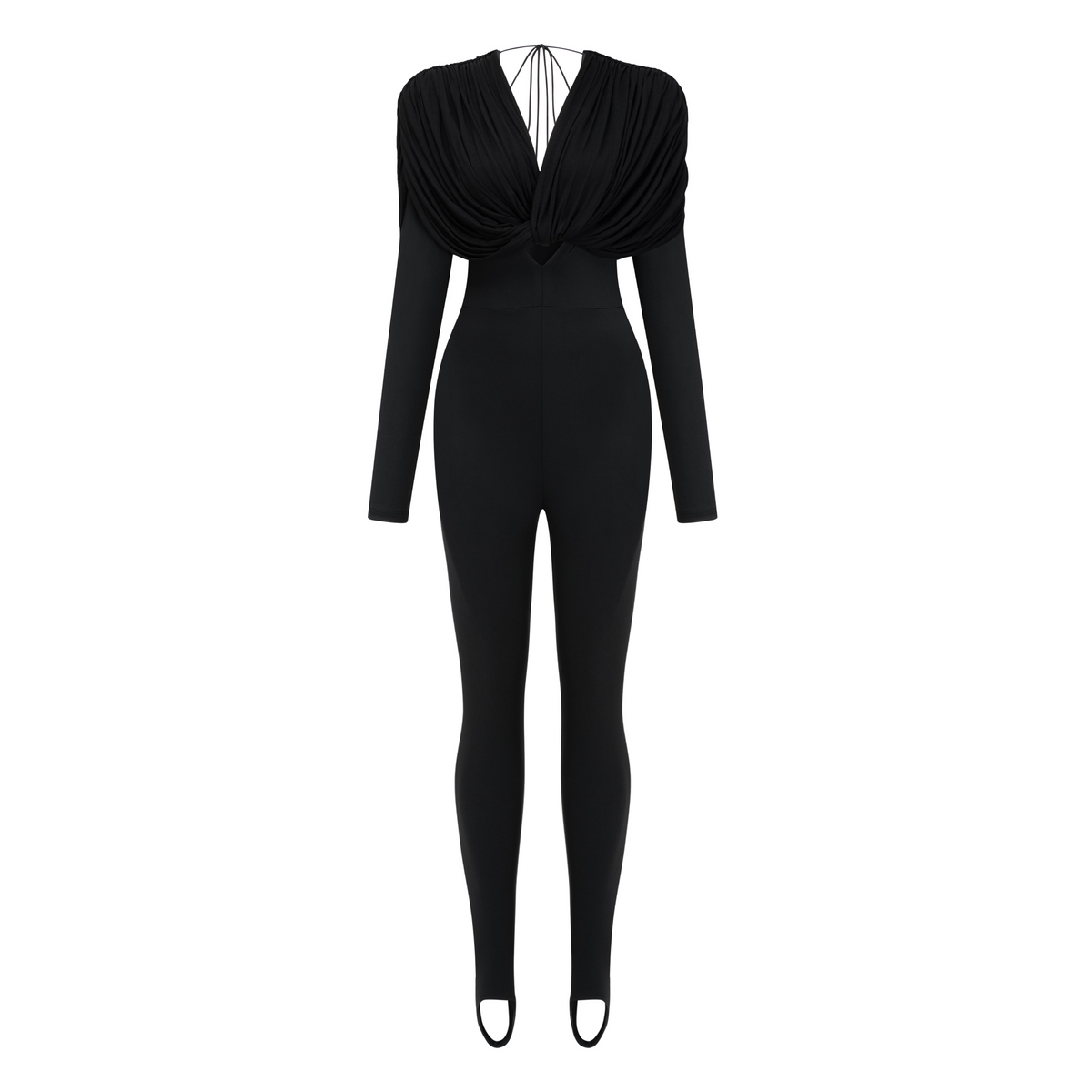 Gianina Black Deep V-Neck Draped Jumpsuit (Final Sale-US Only)