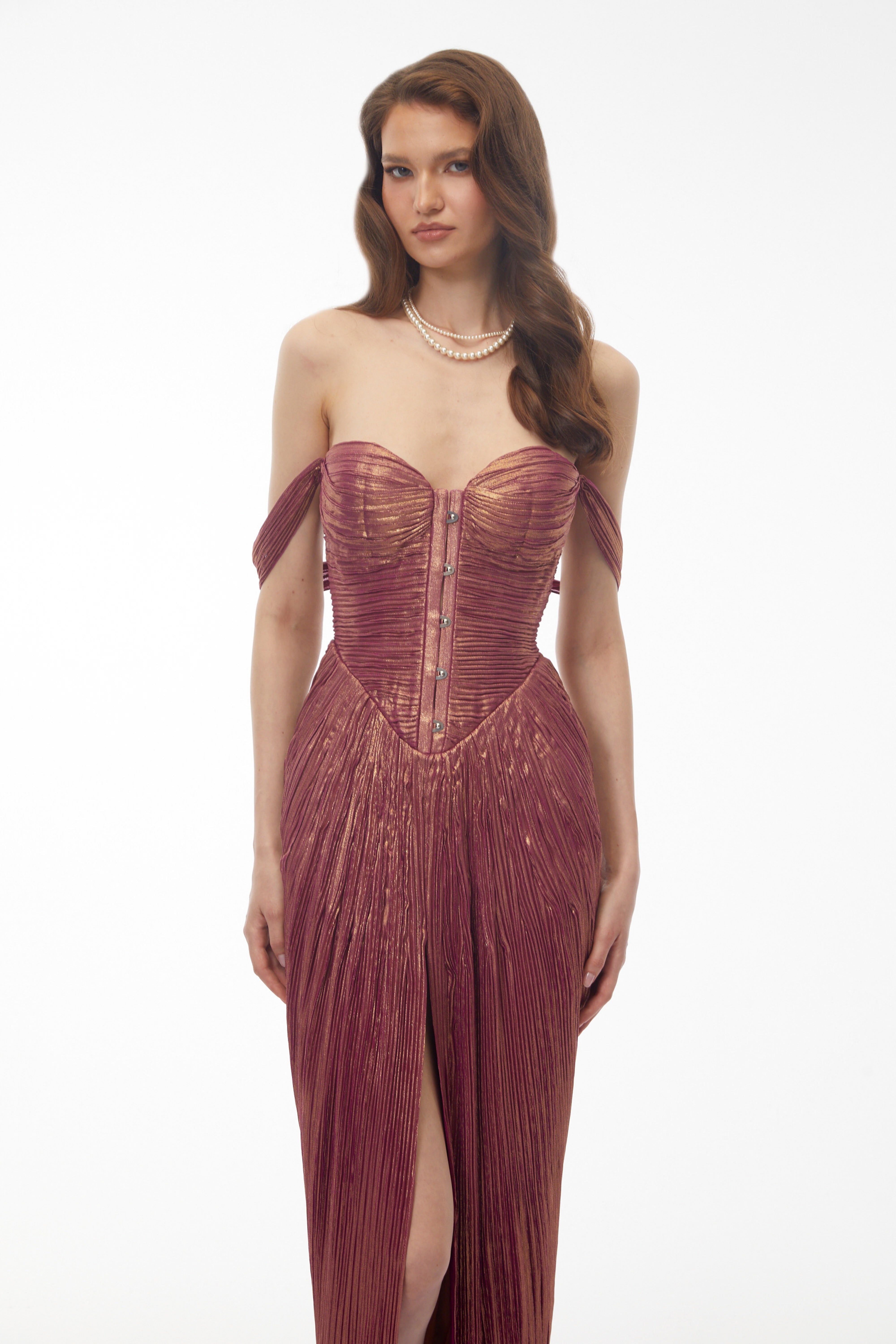 Giovanna Pink Off Shoulder Pleated Maxi Dress
