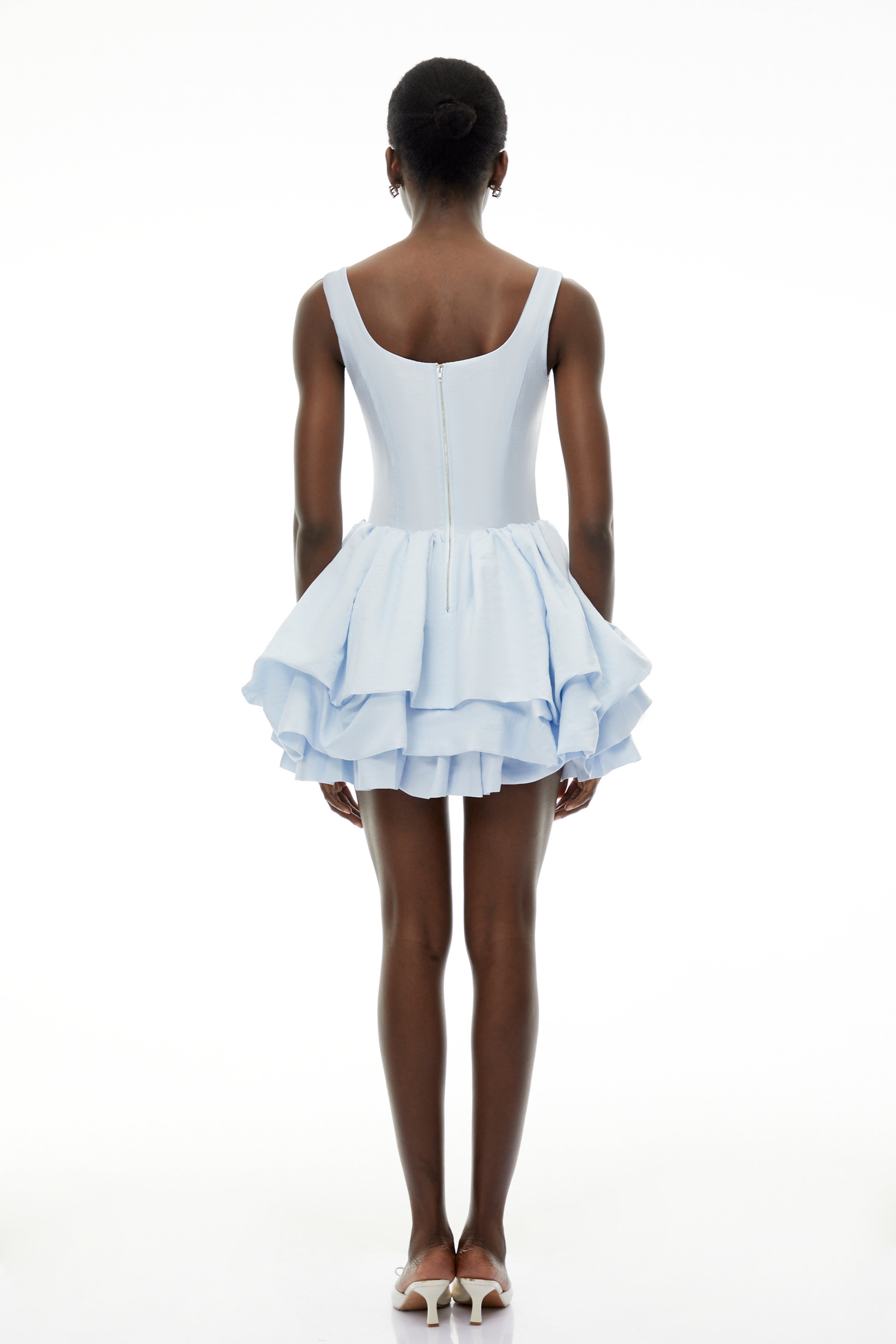 Giselle Dusty Blue Square Neck Tiered Mini Dress (Final Sale)