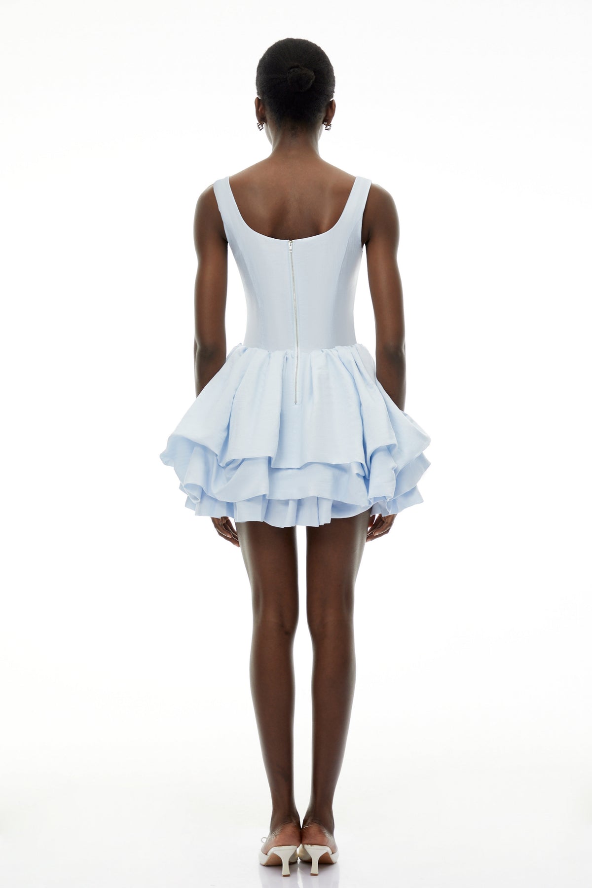 Giselle Dusty Blue Square Neck Tiered Mini Dress (Final Sale)