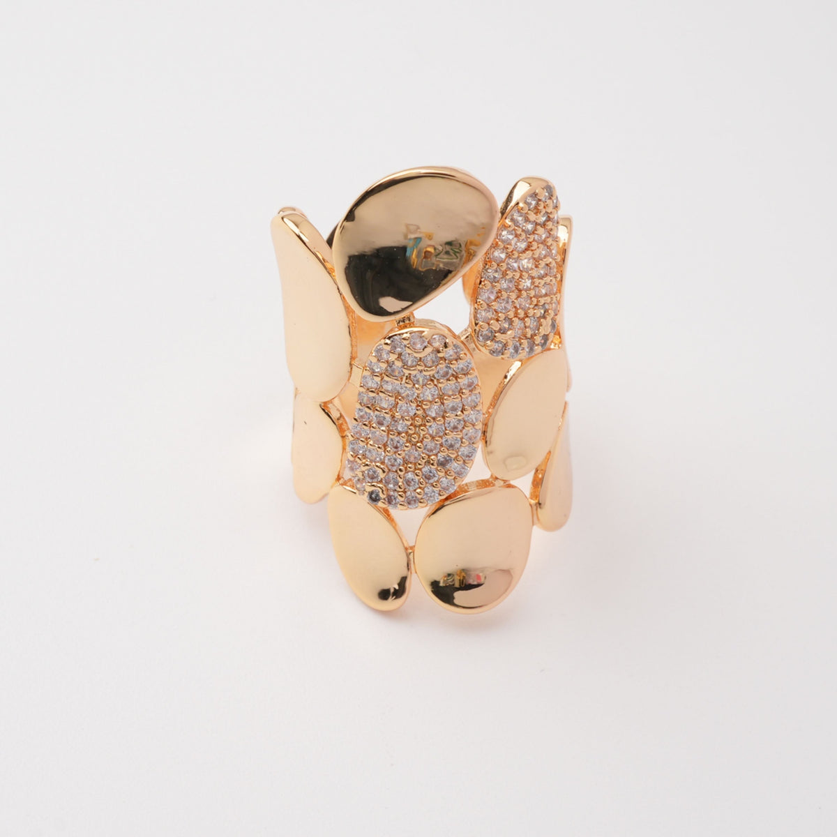 Giselle Gold Tone Pebble Cluster Pavé Crystal Sterling Silver Ring