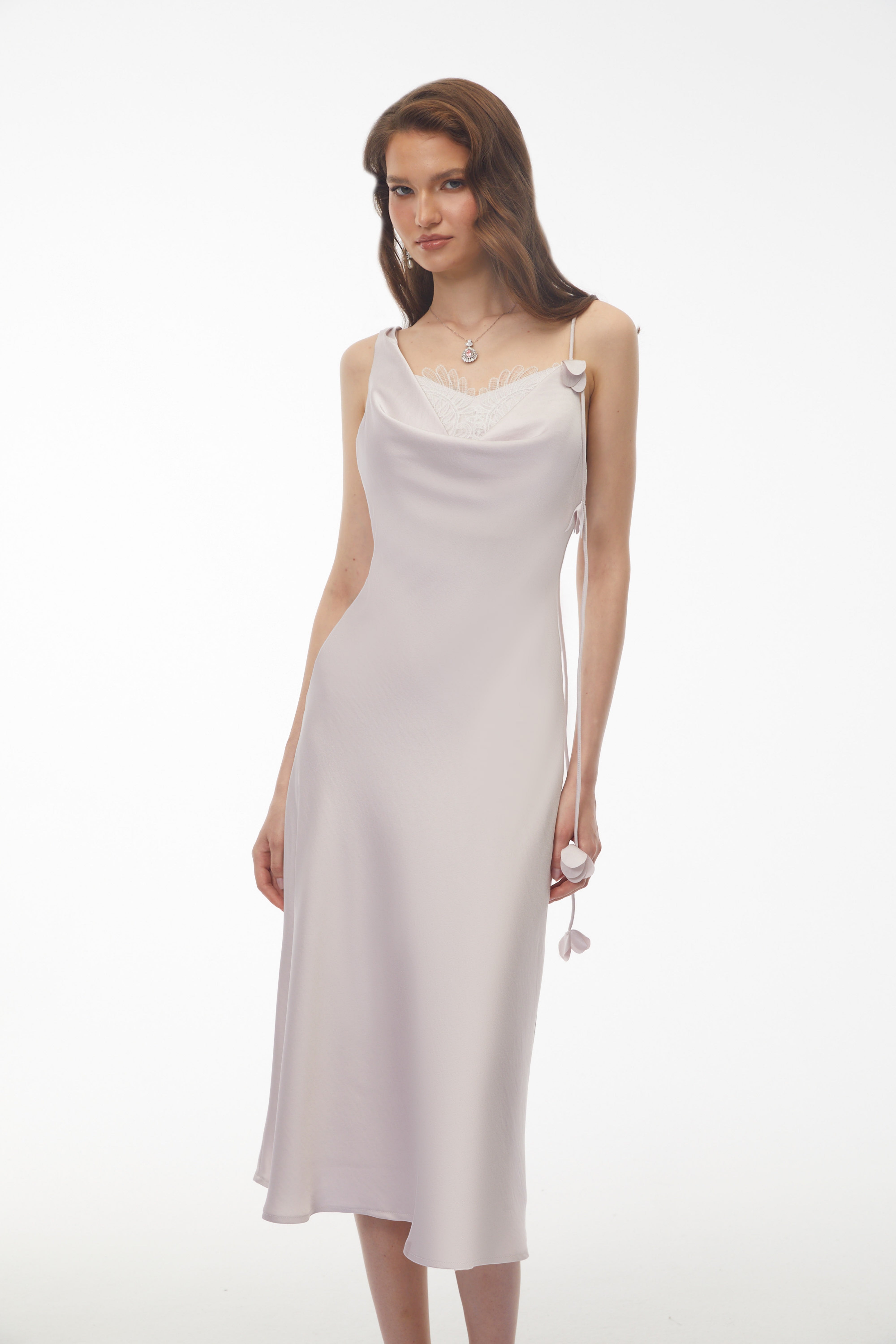 Giuliana Lavender Purple Cowl Neck Floral Print Midi Dress