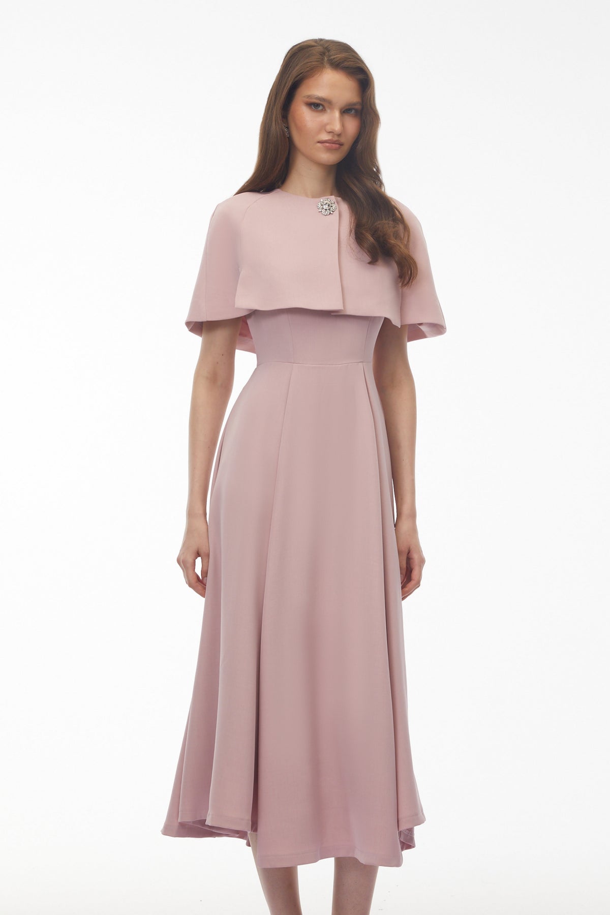 Giuliana Pink Solid Cape & Midi Dress Set