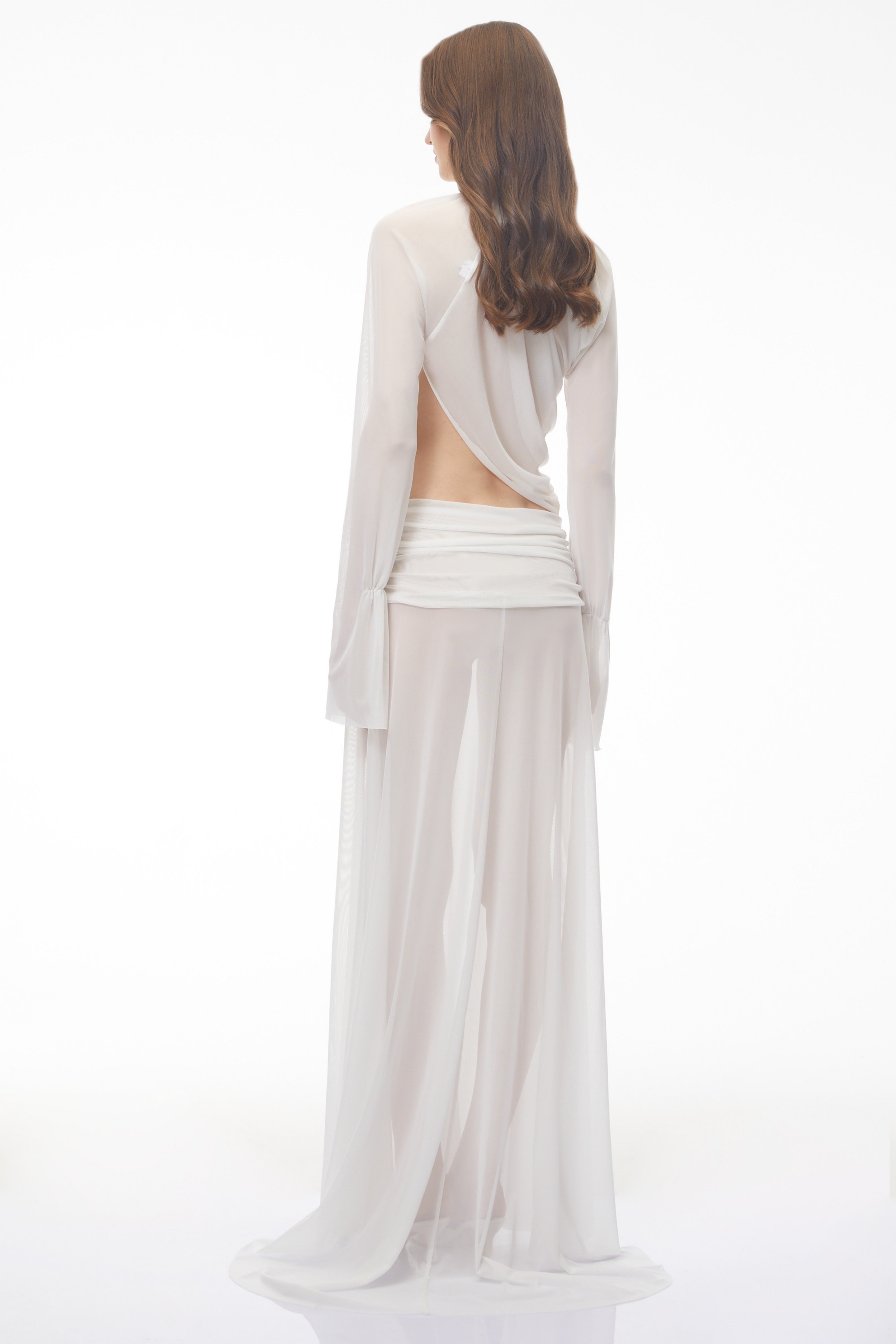Giuseppina White High Neck Cut-Out Top & Skirt Set