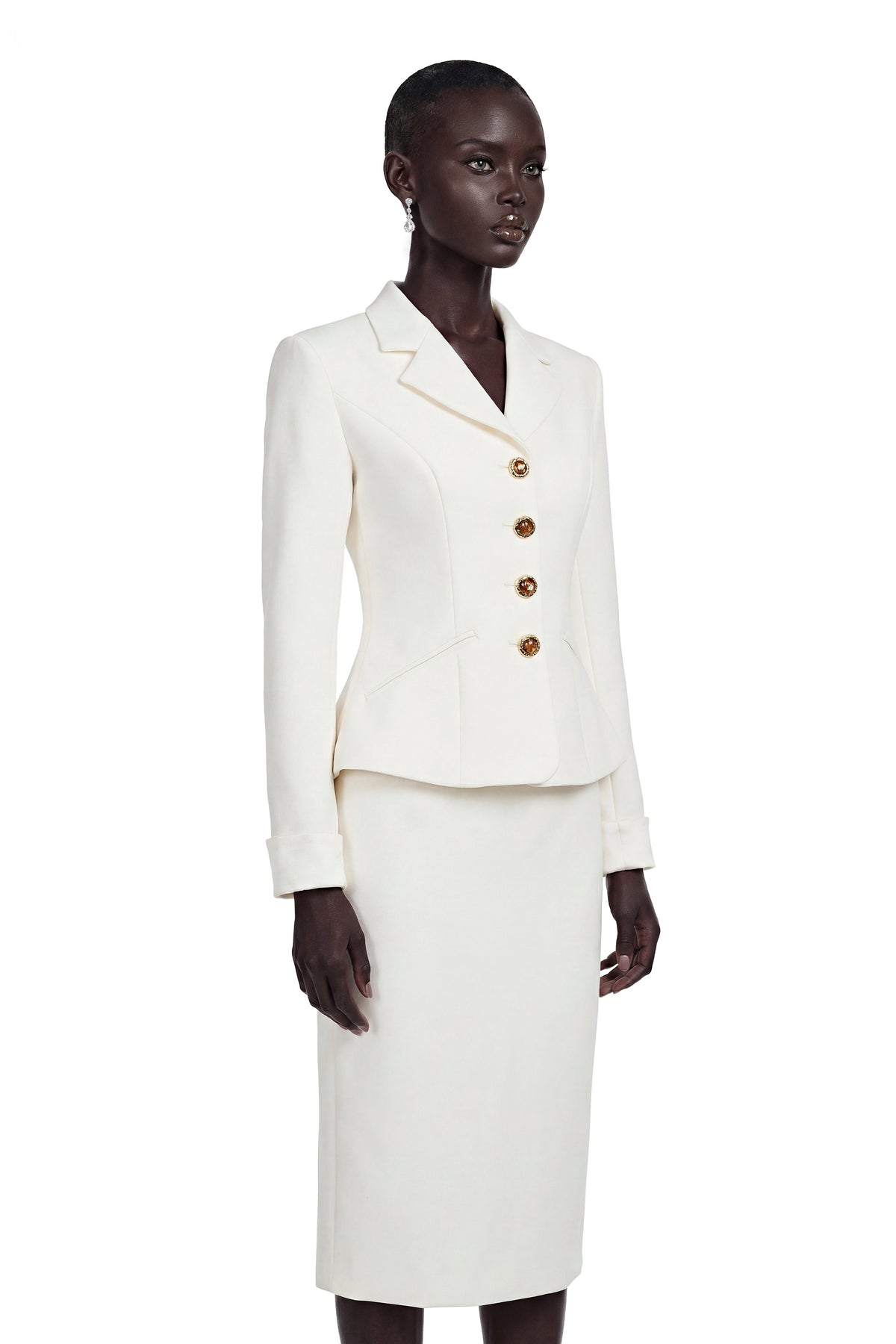 Gorgo White Classic Lapel Blazer & Skirt Set