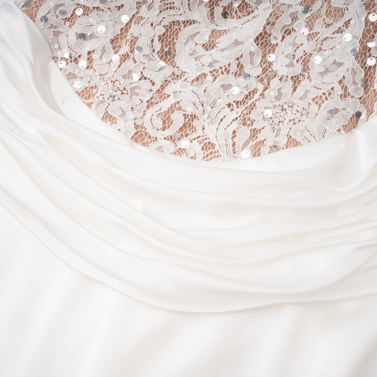 Grace White Satin Maxi Dress with Lace Panels (Final Sale-US Only)