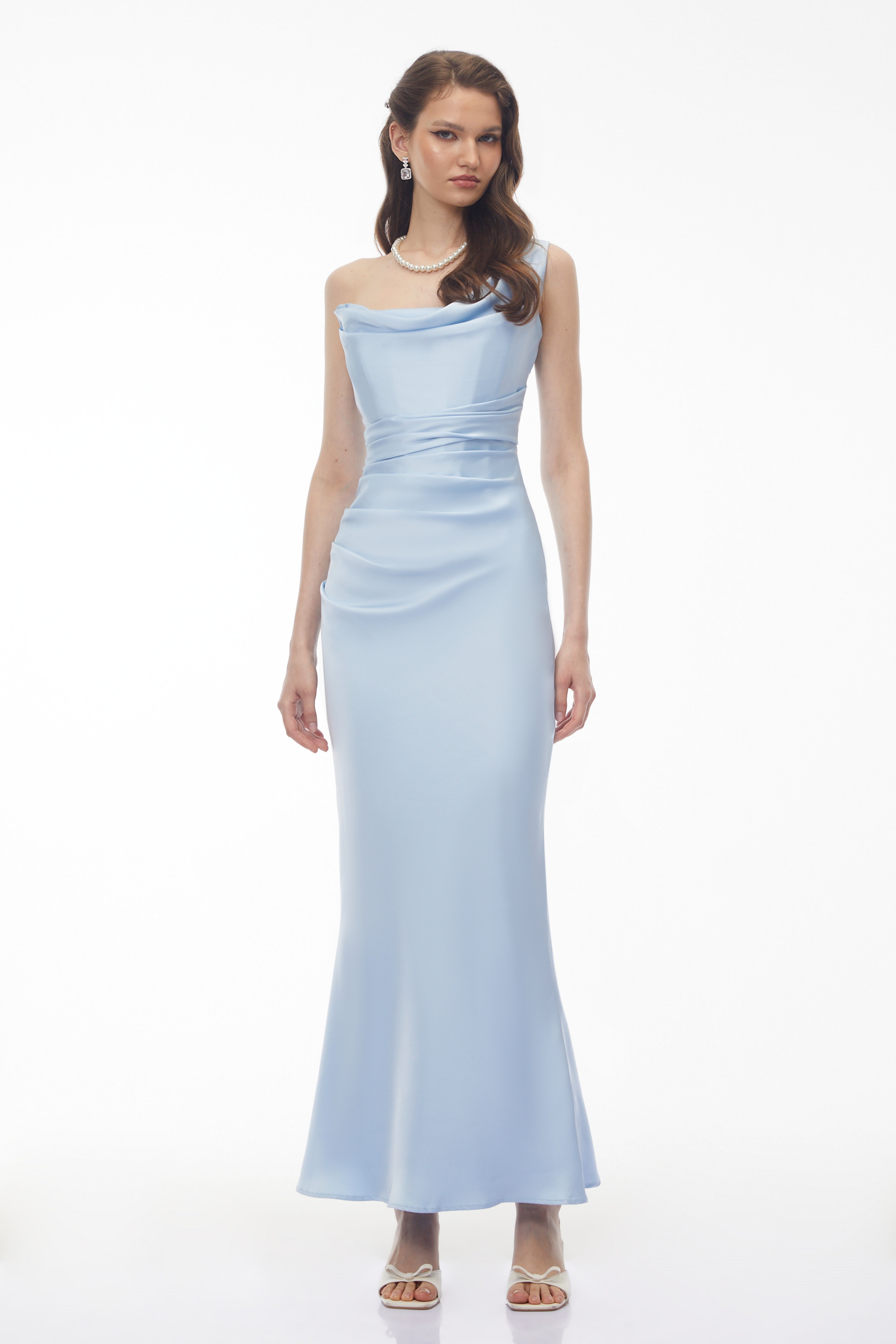 Hannah Blue One Shoulder Satin Maxi Dress (Final Sale-US Only)