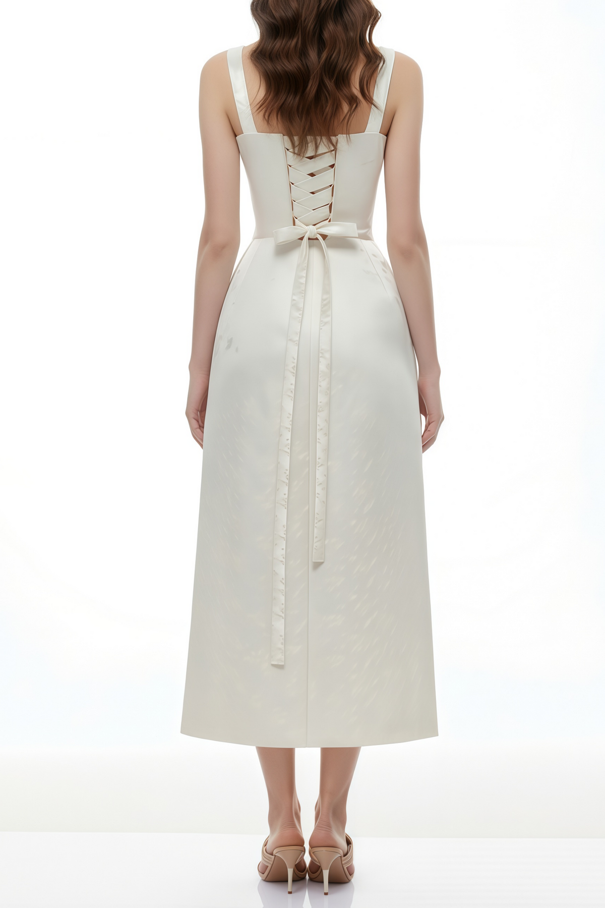 Greta Ivory Sweetheart Embroidered Midi Dress