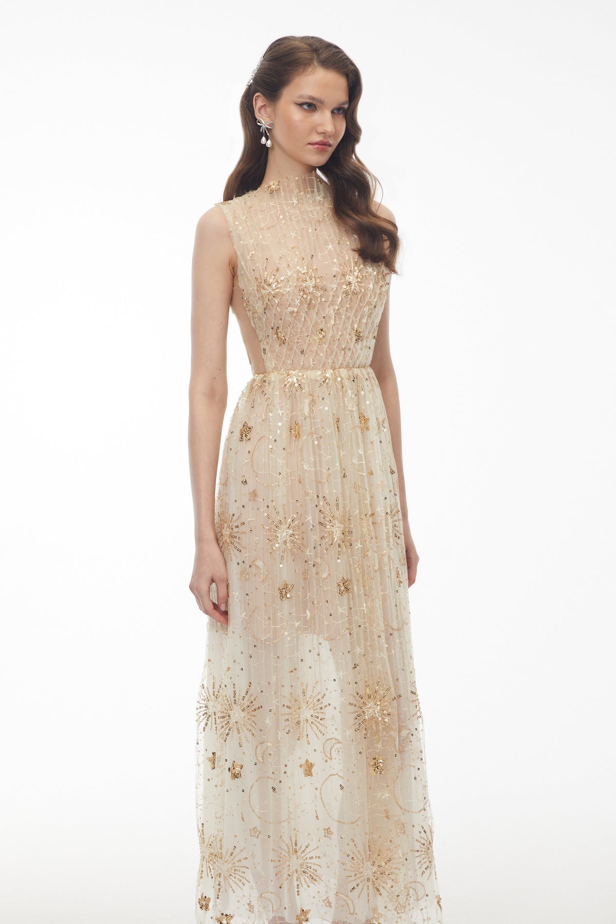Guadalupe Champagne Sequin Ruched Maxi Dress