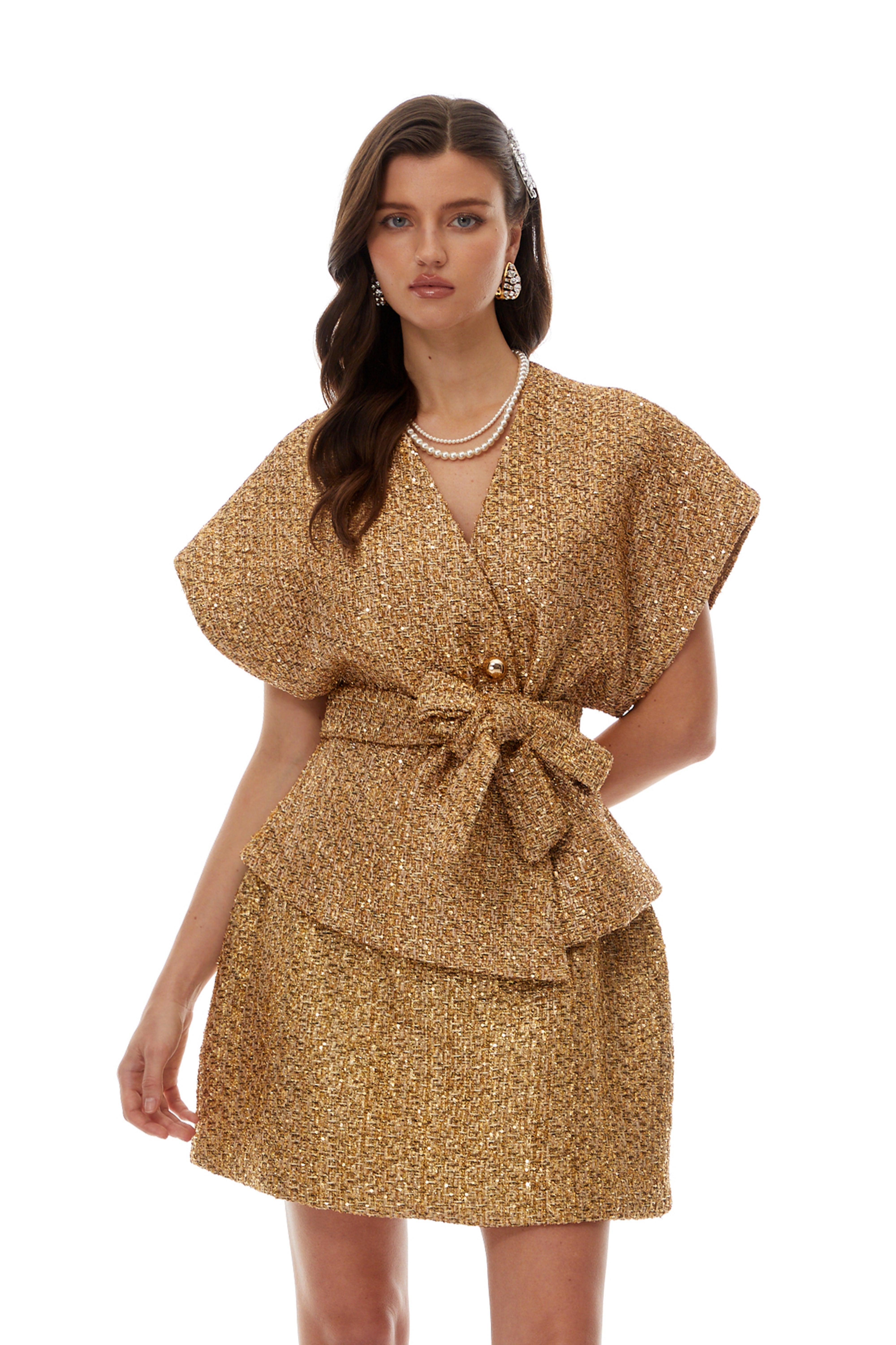 Arna Gold Belted Tweed Waistcoat