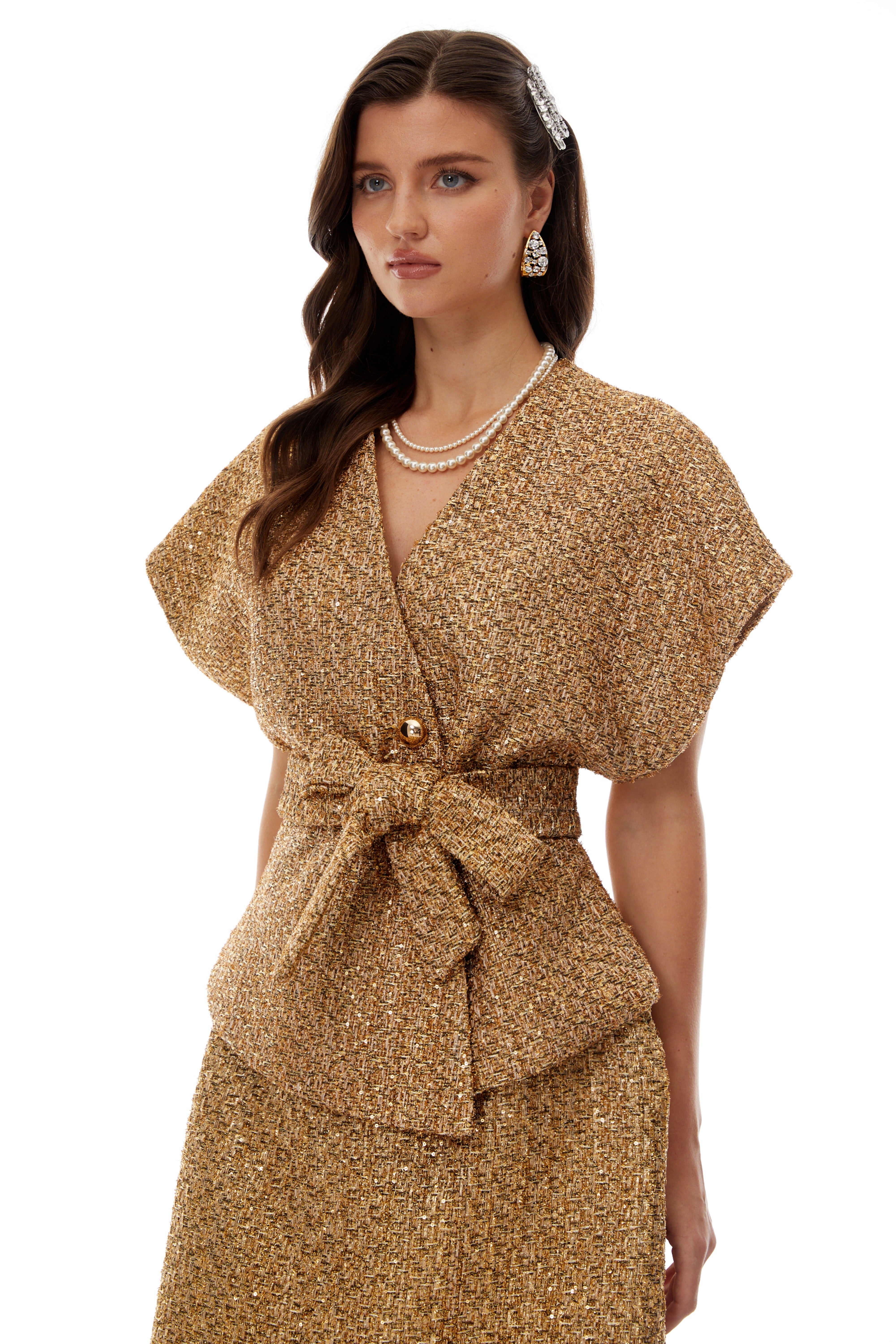 Arna Gold Belted Tweed Waistcoat