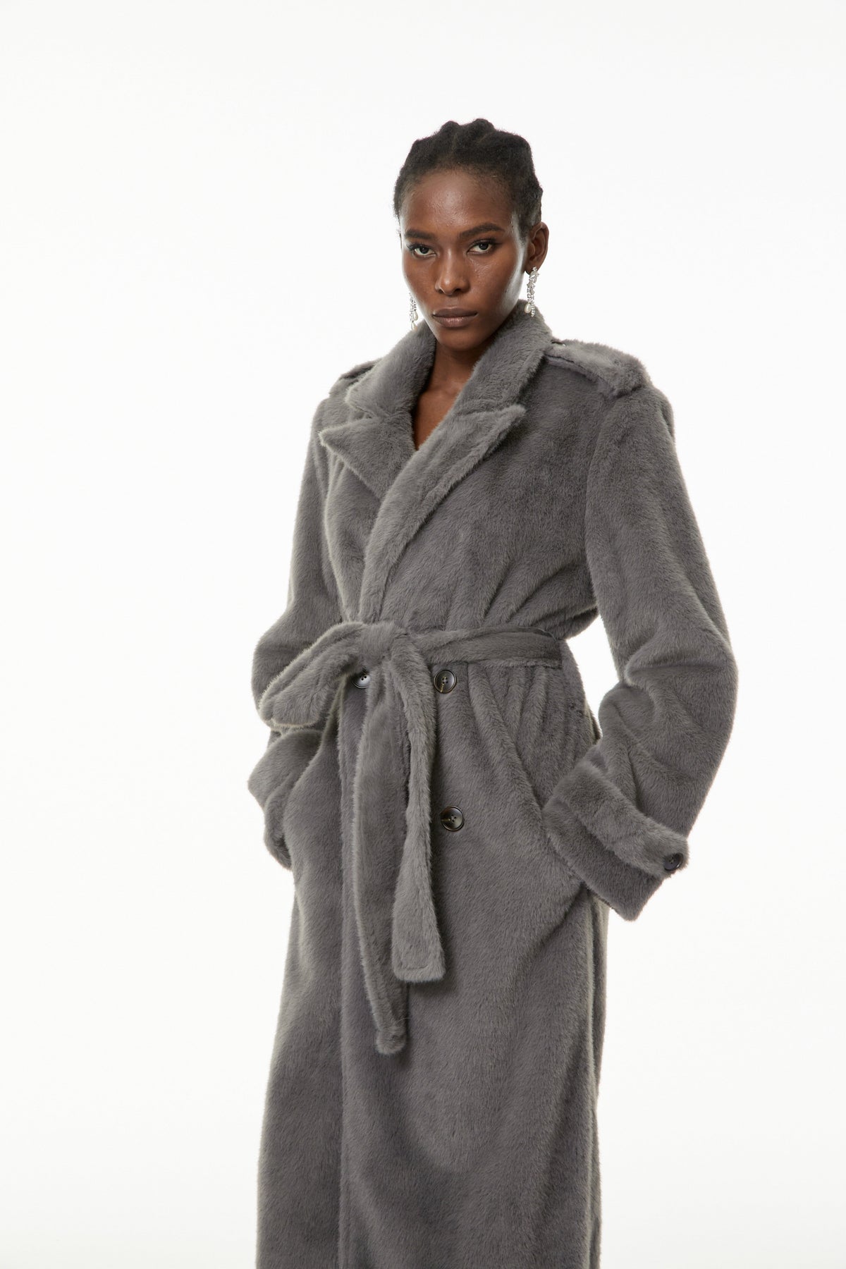 Gugulethu Grey Faux Fur Long Coat