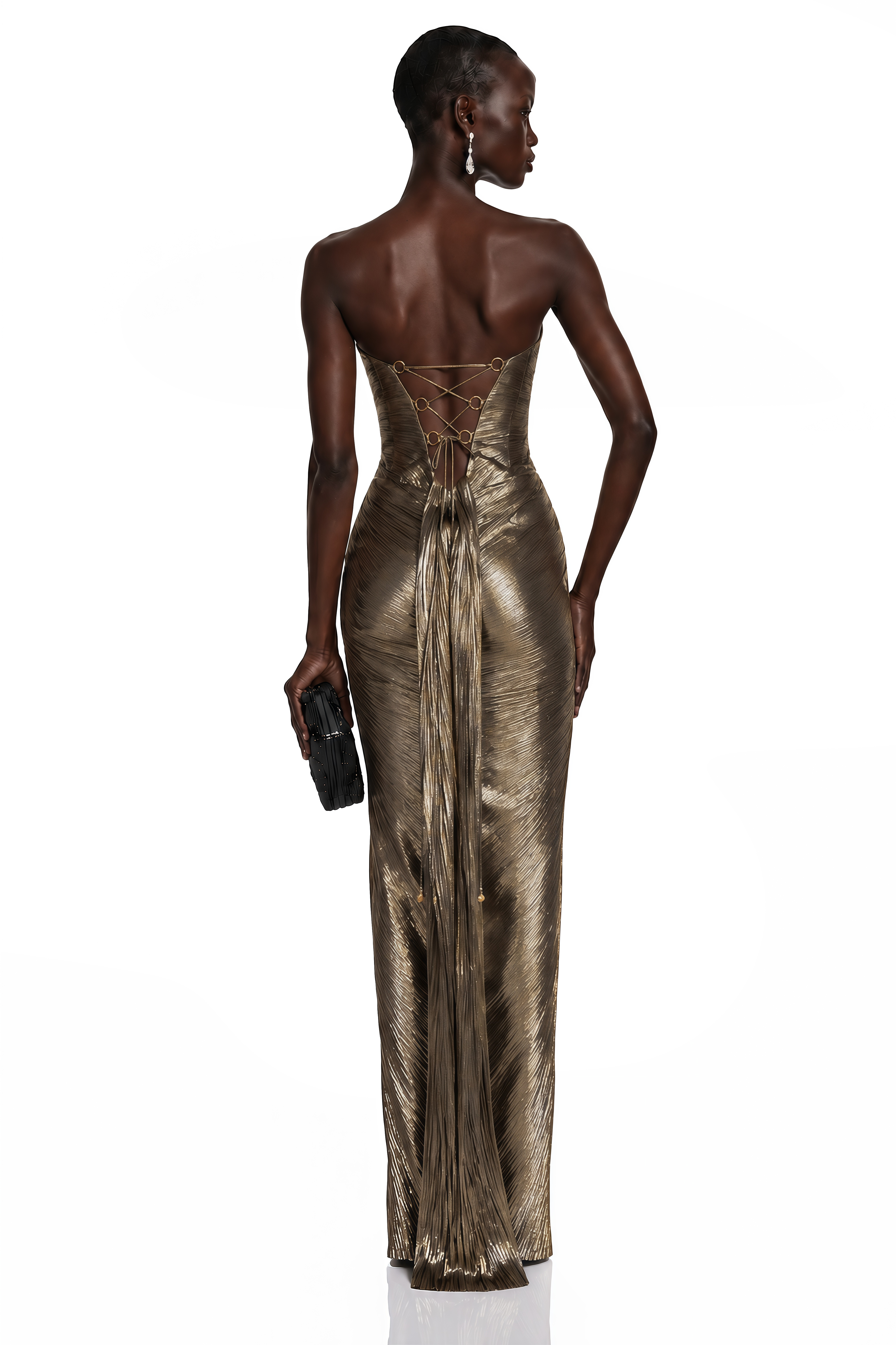 Guillermo Gold Off-Shoulder Maxi Dress
