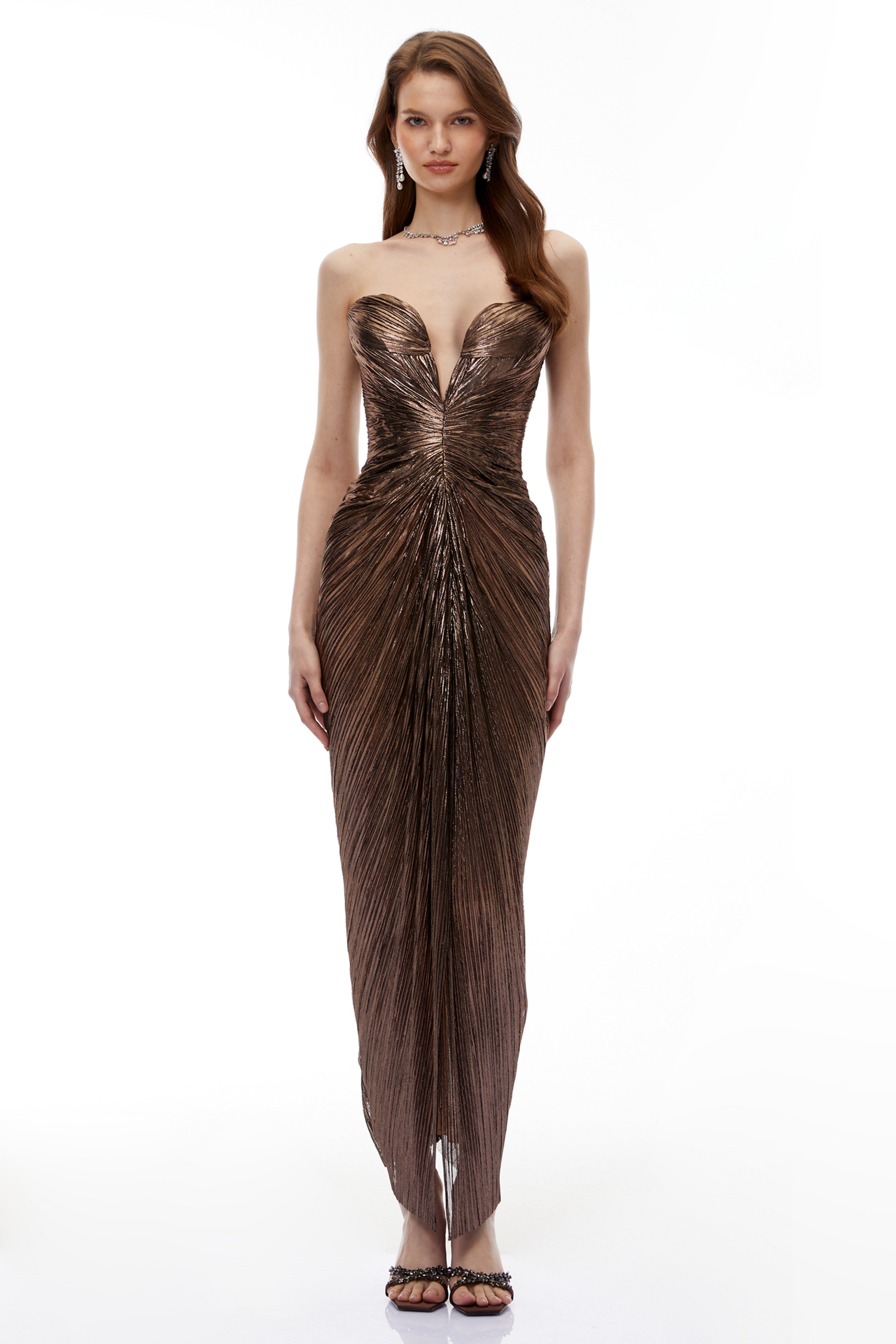 Guillermo Gold Off-Shoulder Maxi Dress