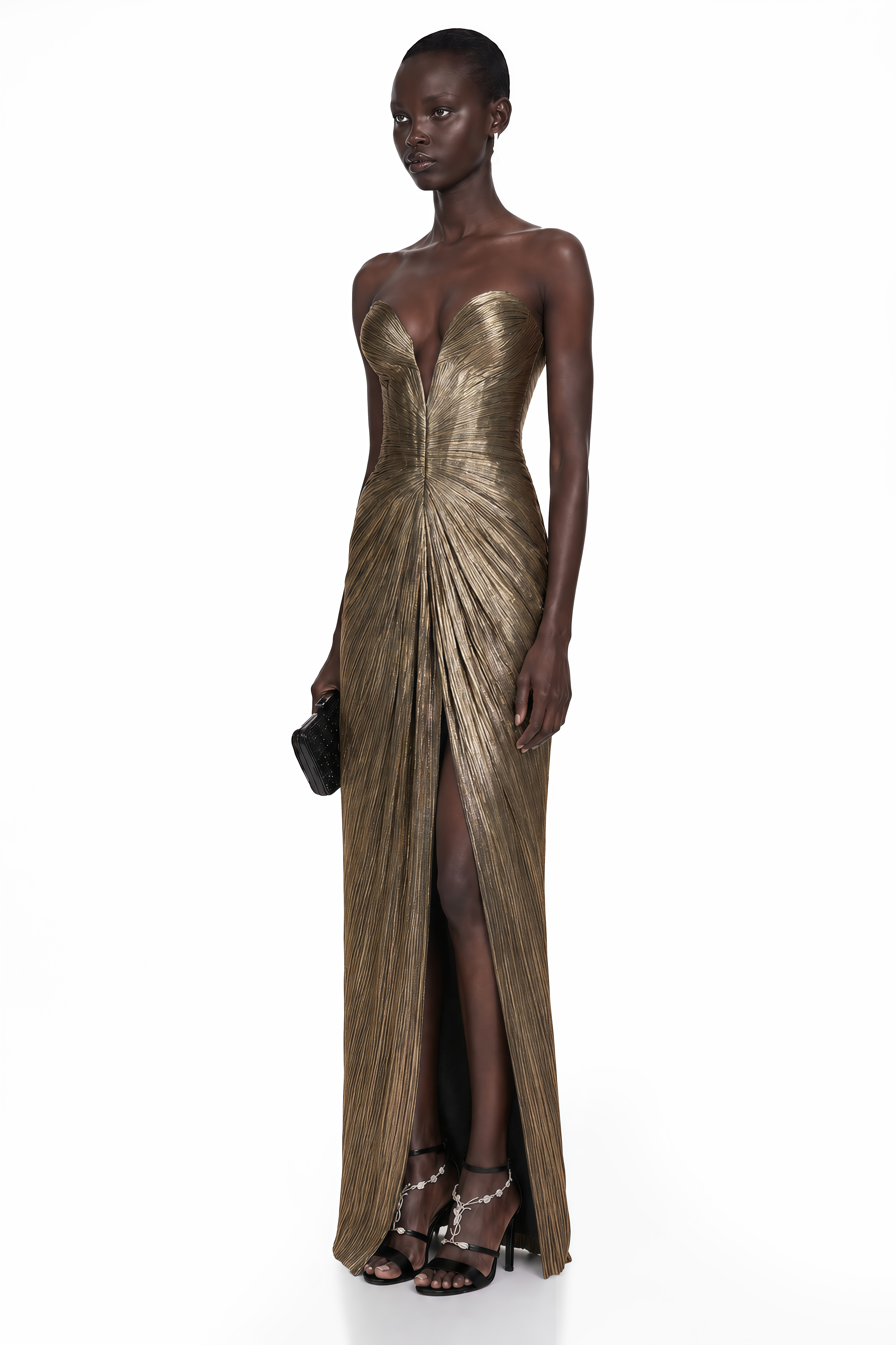 Guillermo Gold Off-Shoulder Maxi Dress