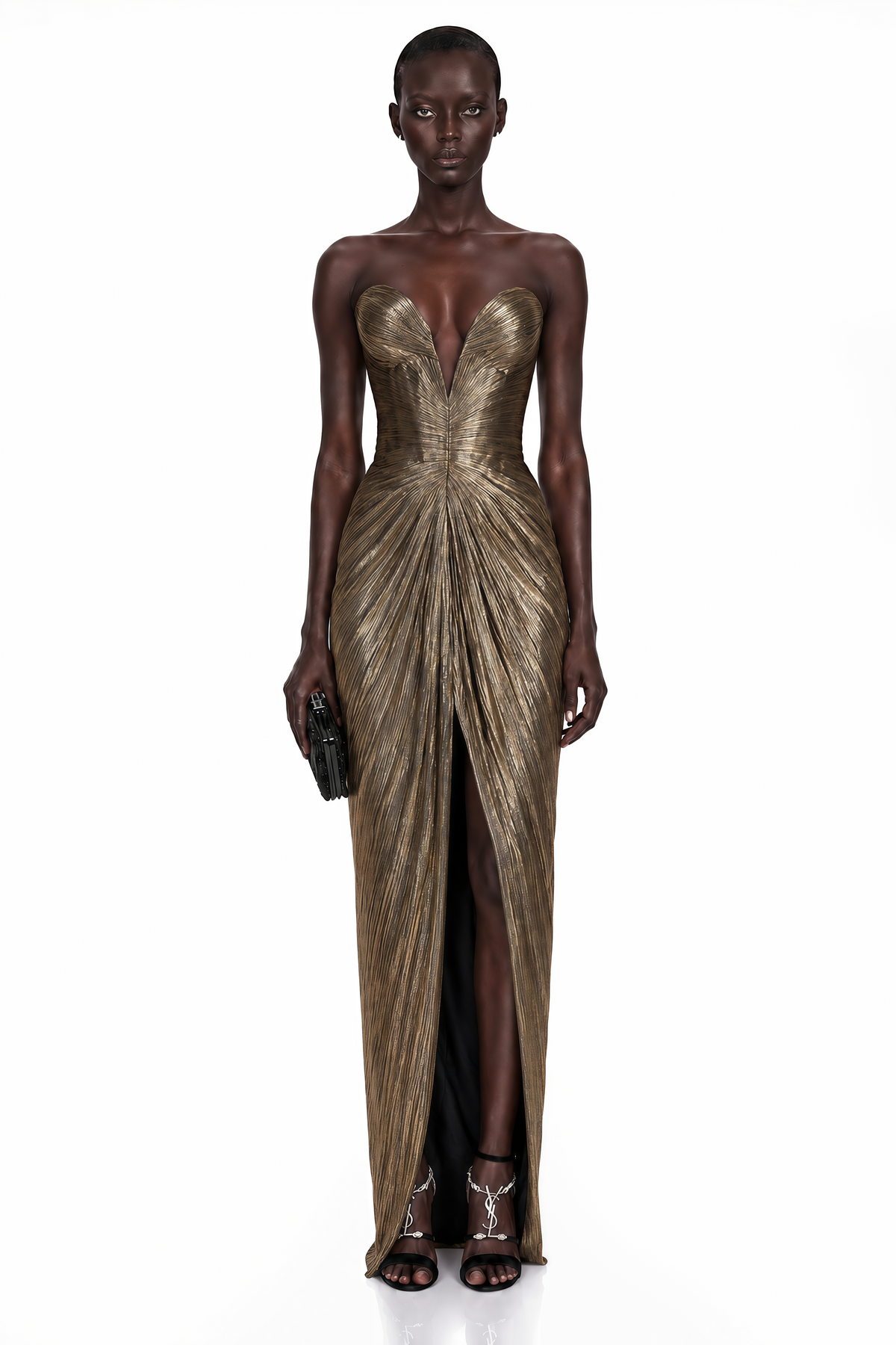 Guillermo Gold Off-Shoulder Maxi Dress