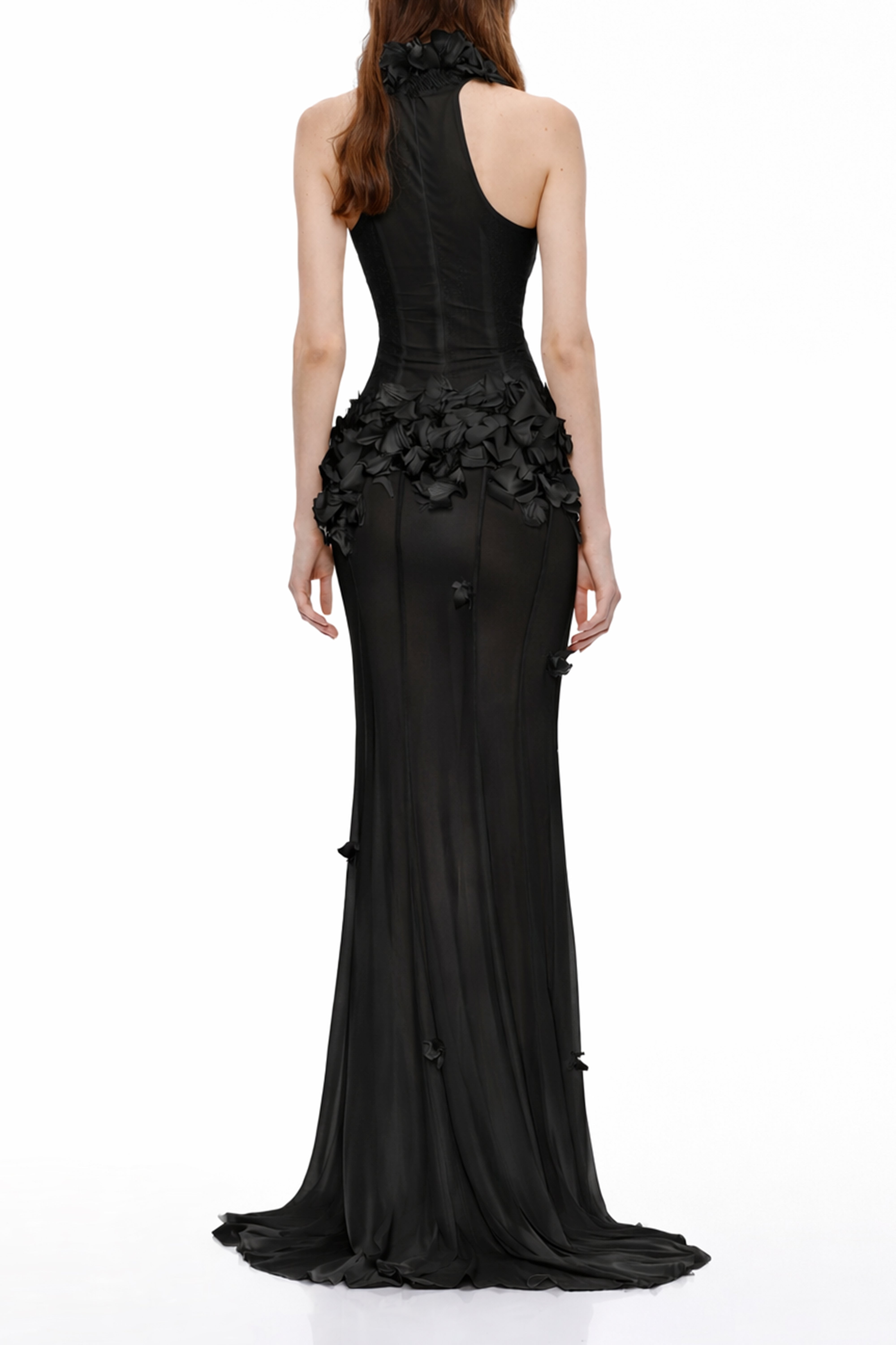 Guinevere Black Halterneck Maxi Dress with 3D Florals